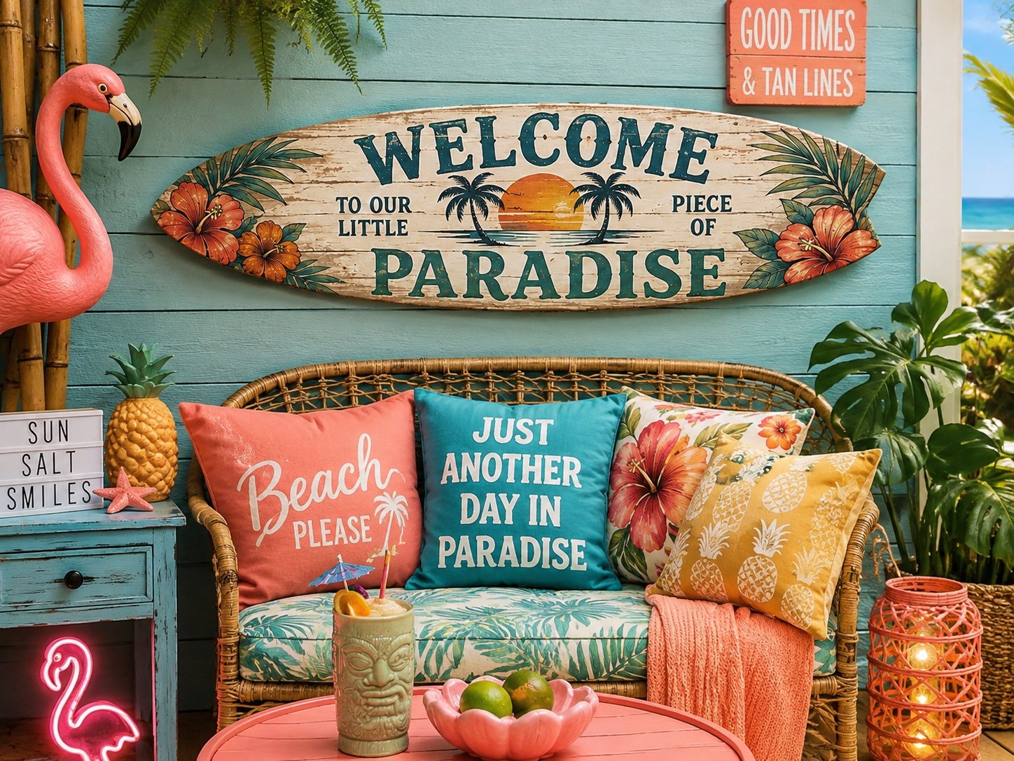 Welcome to Our Little Piece of Paradise Surfboard Beach and Coastal Decor