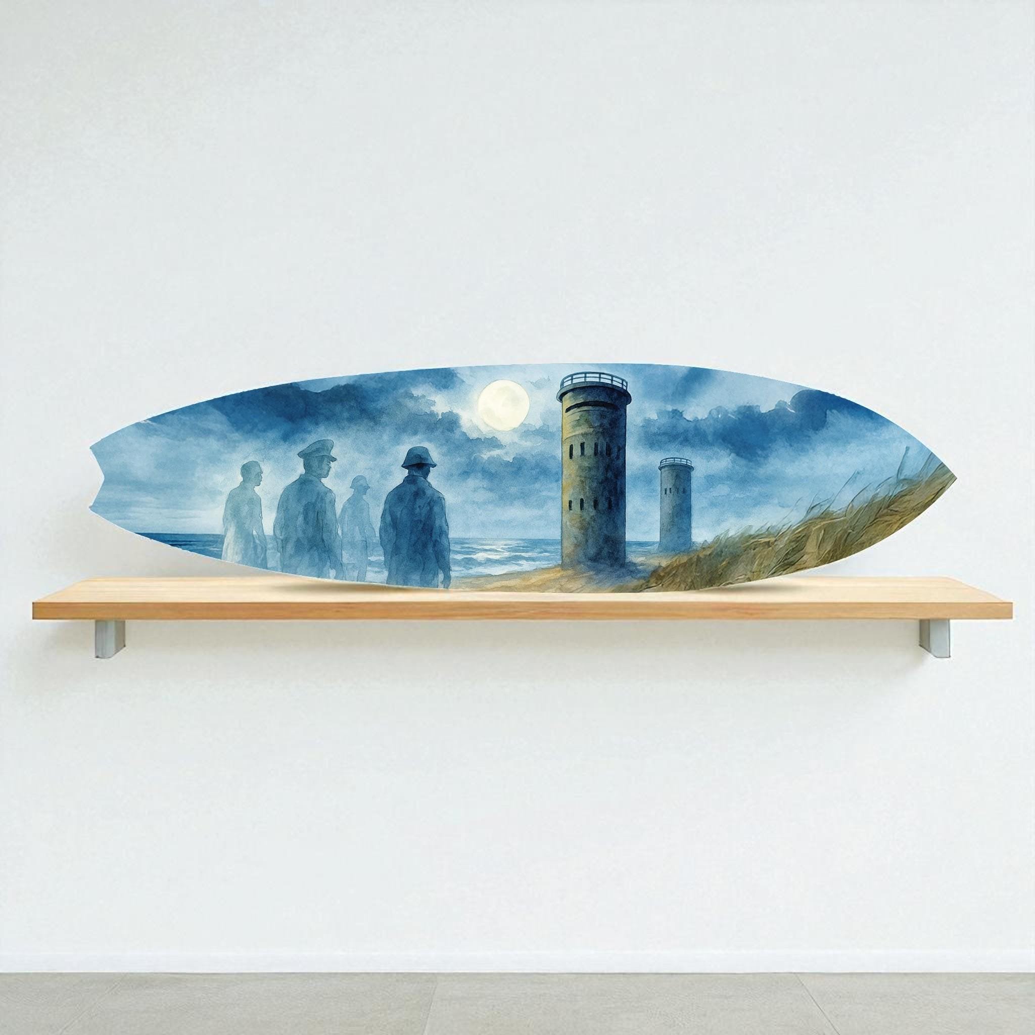 Haunted Cape Henlopen Tower Surfboard: Spooky Delaware Coastal Art