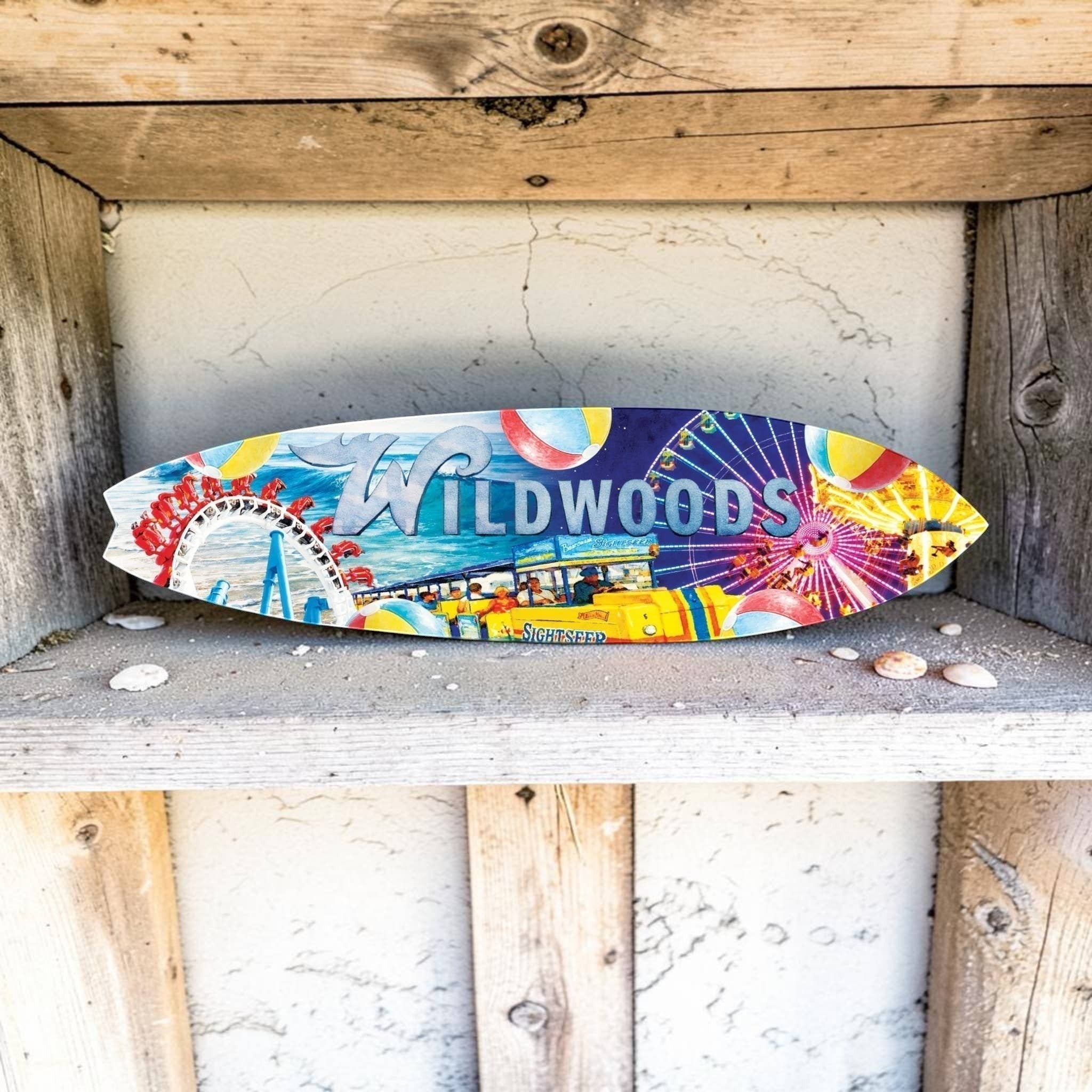 Wildwoods NJ Surfboard Wall Art, Boardwalk Beach Decor, PVC Sign, 1-5 FT