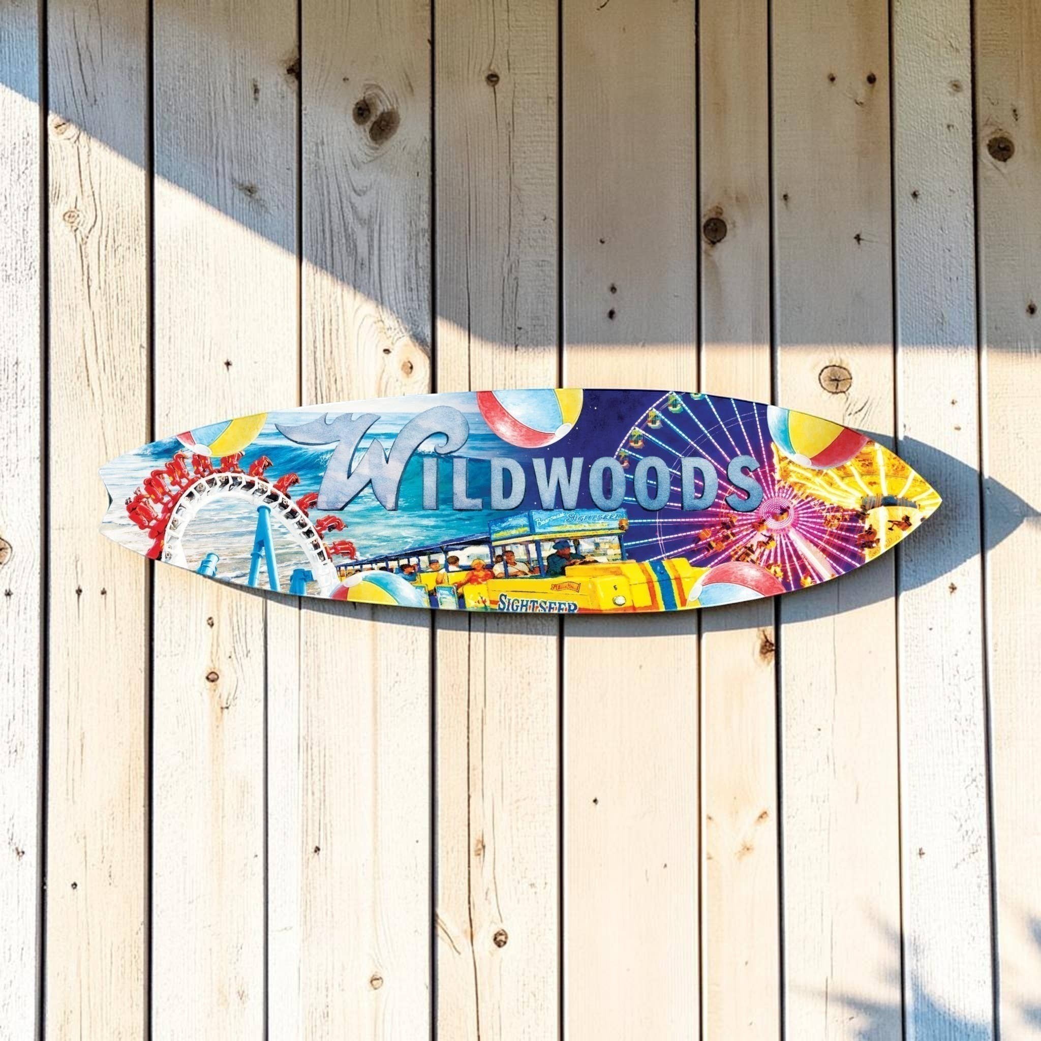 Wildwoods NJ Surfboard Wall Art, Boardwalk Beach Decor, PVC Sign, 1-5 FT