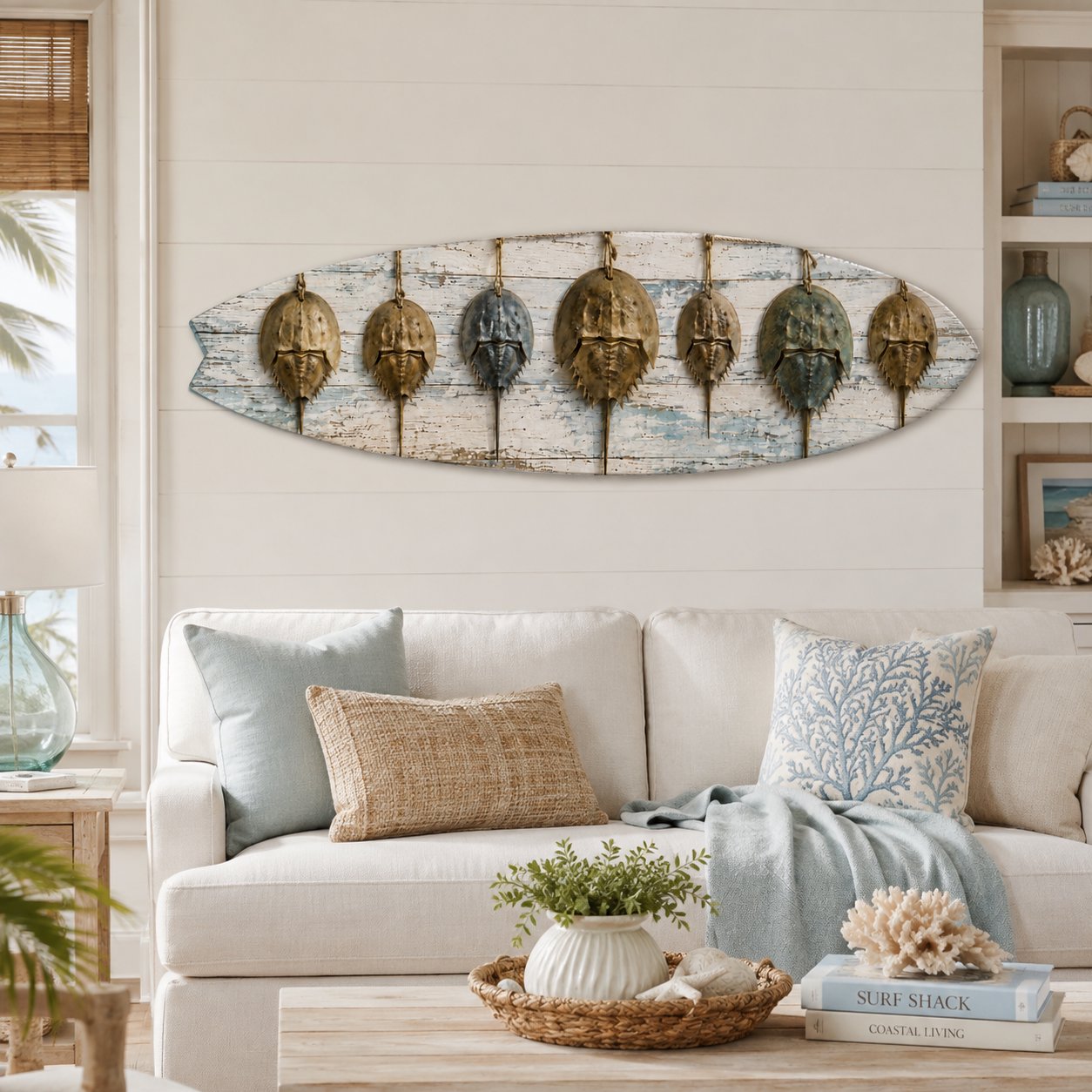Horseshoe Crab Surfboard Wall Art, Coastal Marine Life PVC Sign, 1-5 FT