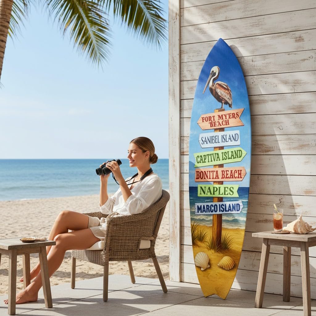 Florida West Coast Surfboard Sign, Gulf Coast Beach Towns, PVC Coastal Decor