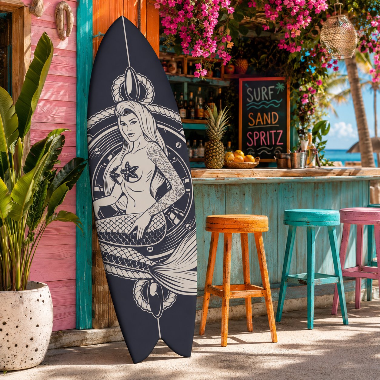Outdoor Mermaid PVC Surfboard Wall Decor