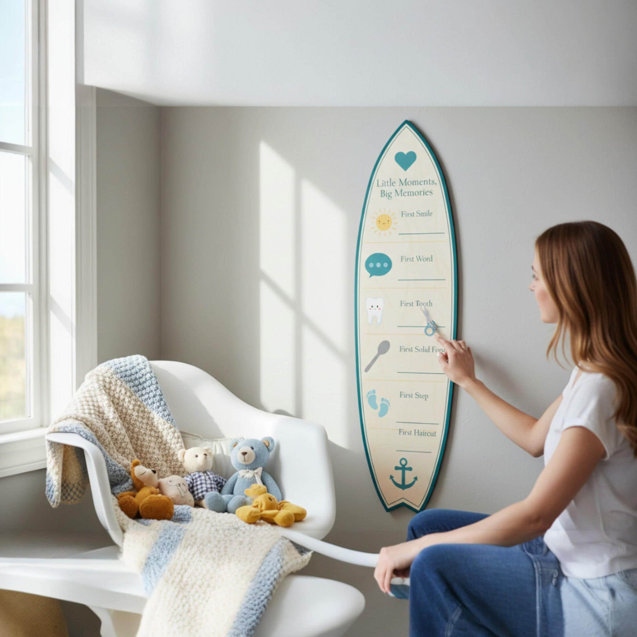 Baby Milestone Surfboard, Baby Firsts Keepsake Board, Nursery Wall Decor, Coastal Baby Milestones Sign, Baby Shower Gift