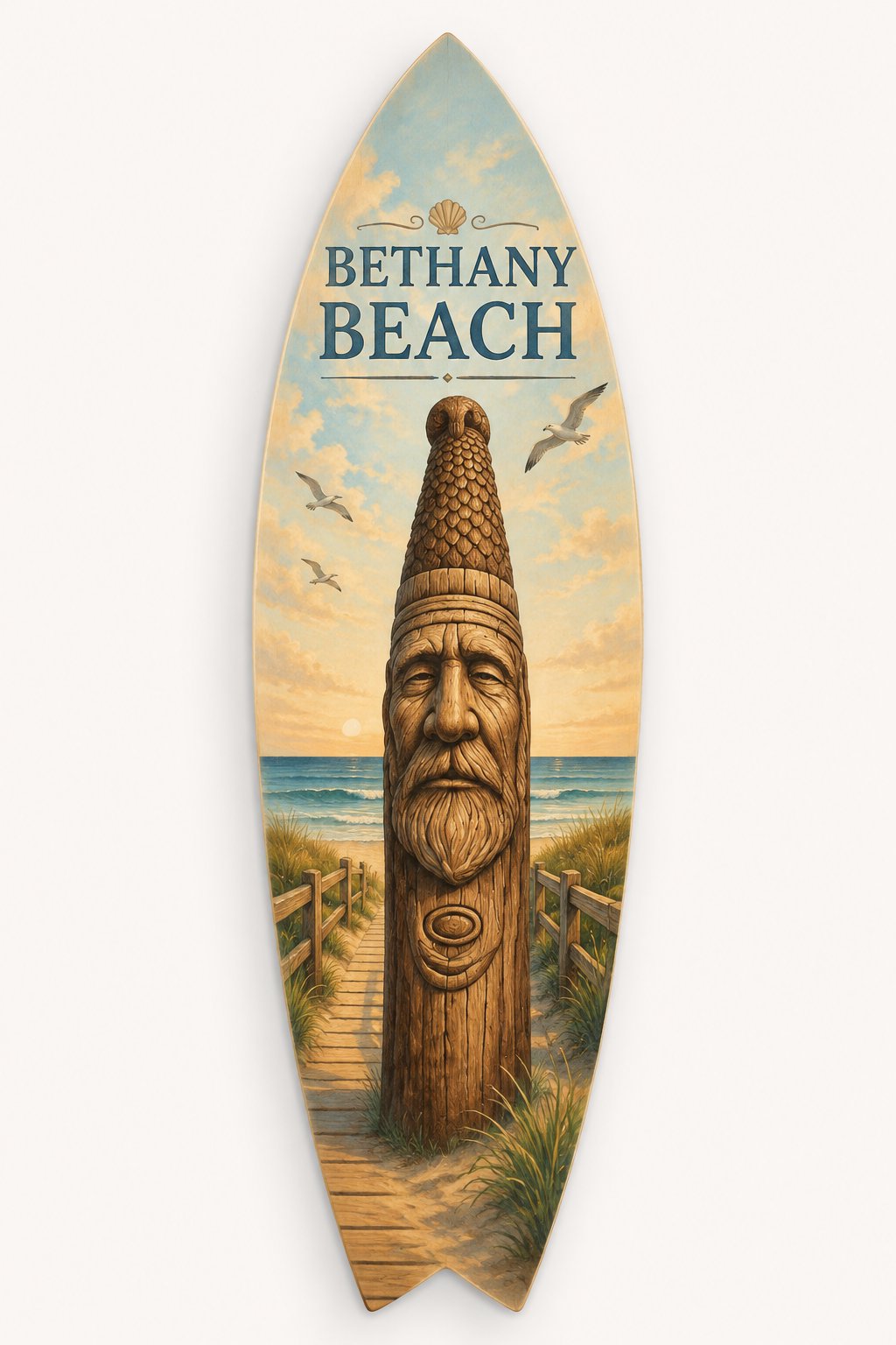 Bethany Beach Surfboard Wall Art: Coastal Lighthouse Decor, Weatherproof PVC