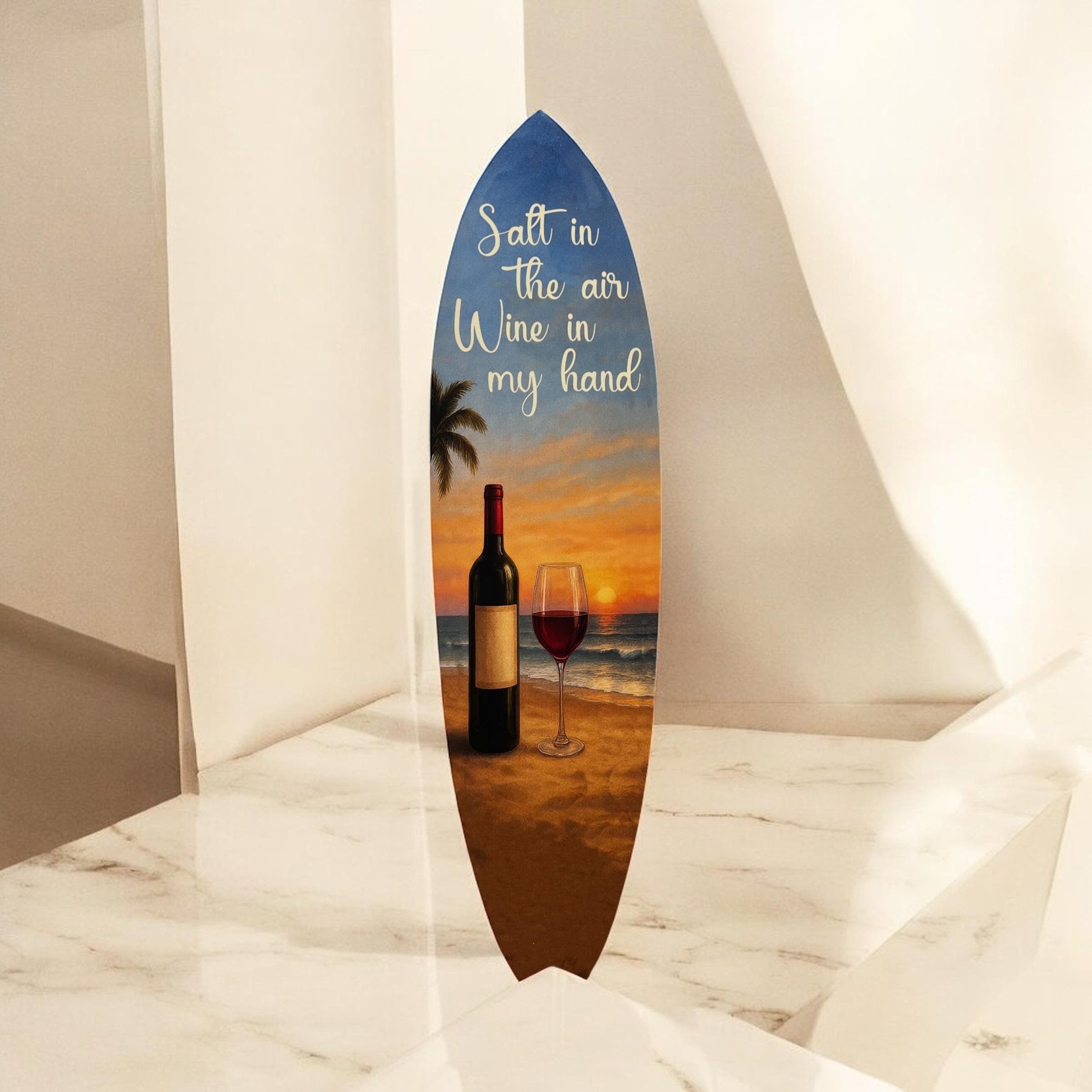 Wine Surfboard Wall Art: Beach Sunset Decor - Coastal Wine Sign
