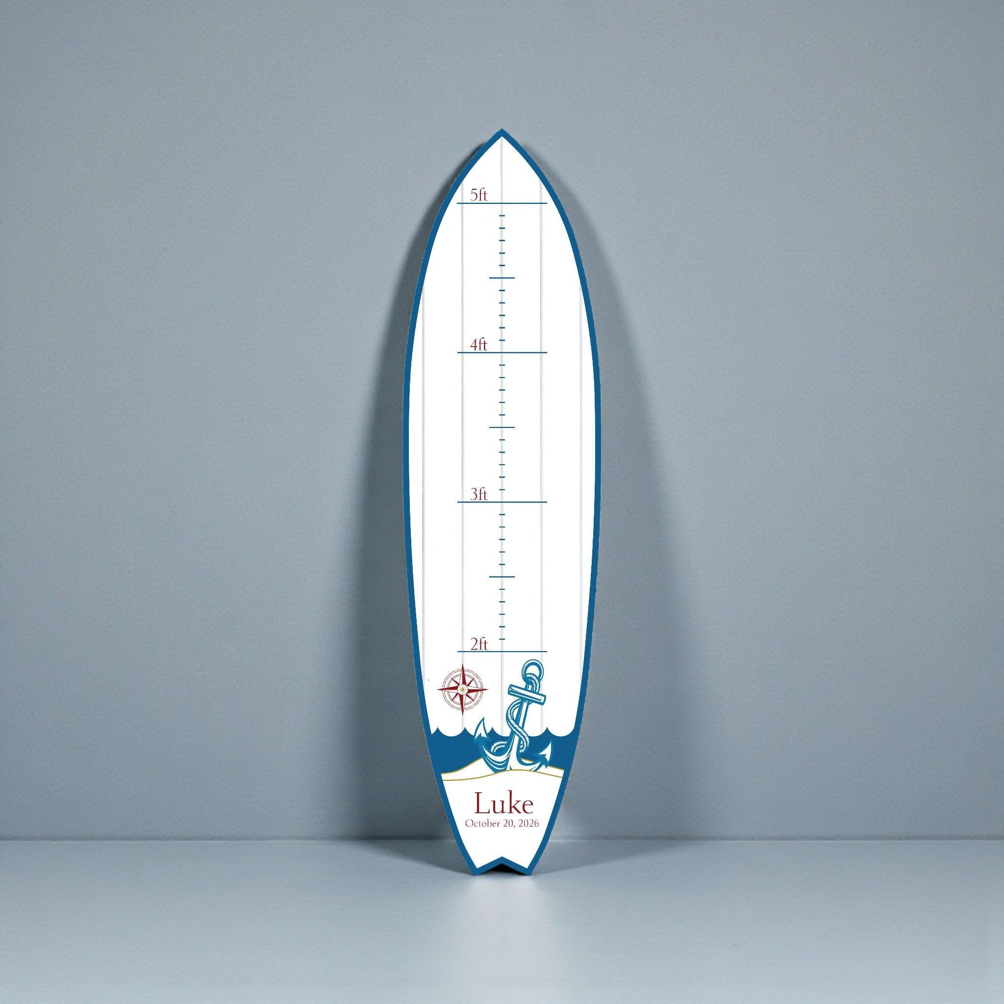 Surfboard Growth Chart for Kids, Nautical Height Chart, Personalized Coastal Growth Chart, Indoor Outdoor, Beach Theme
