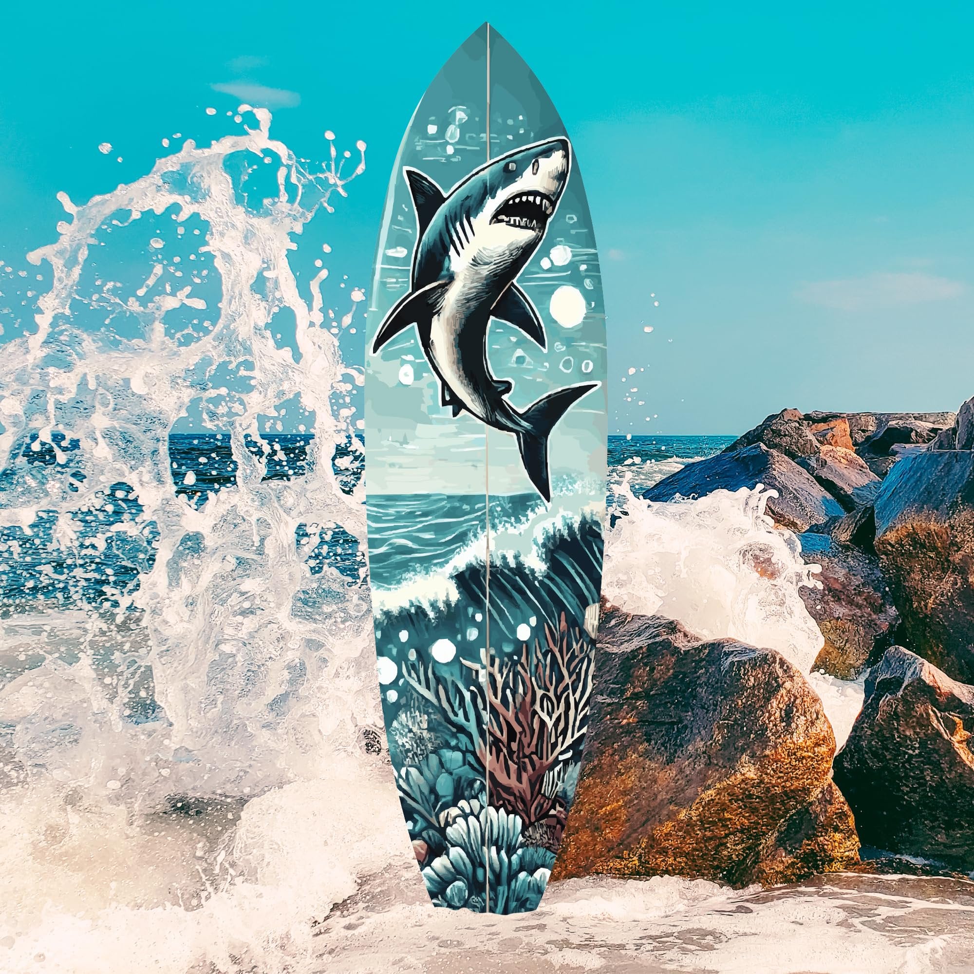 Indoor Outdoor Shark Surfboard Wall Decor