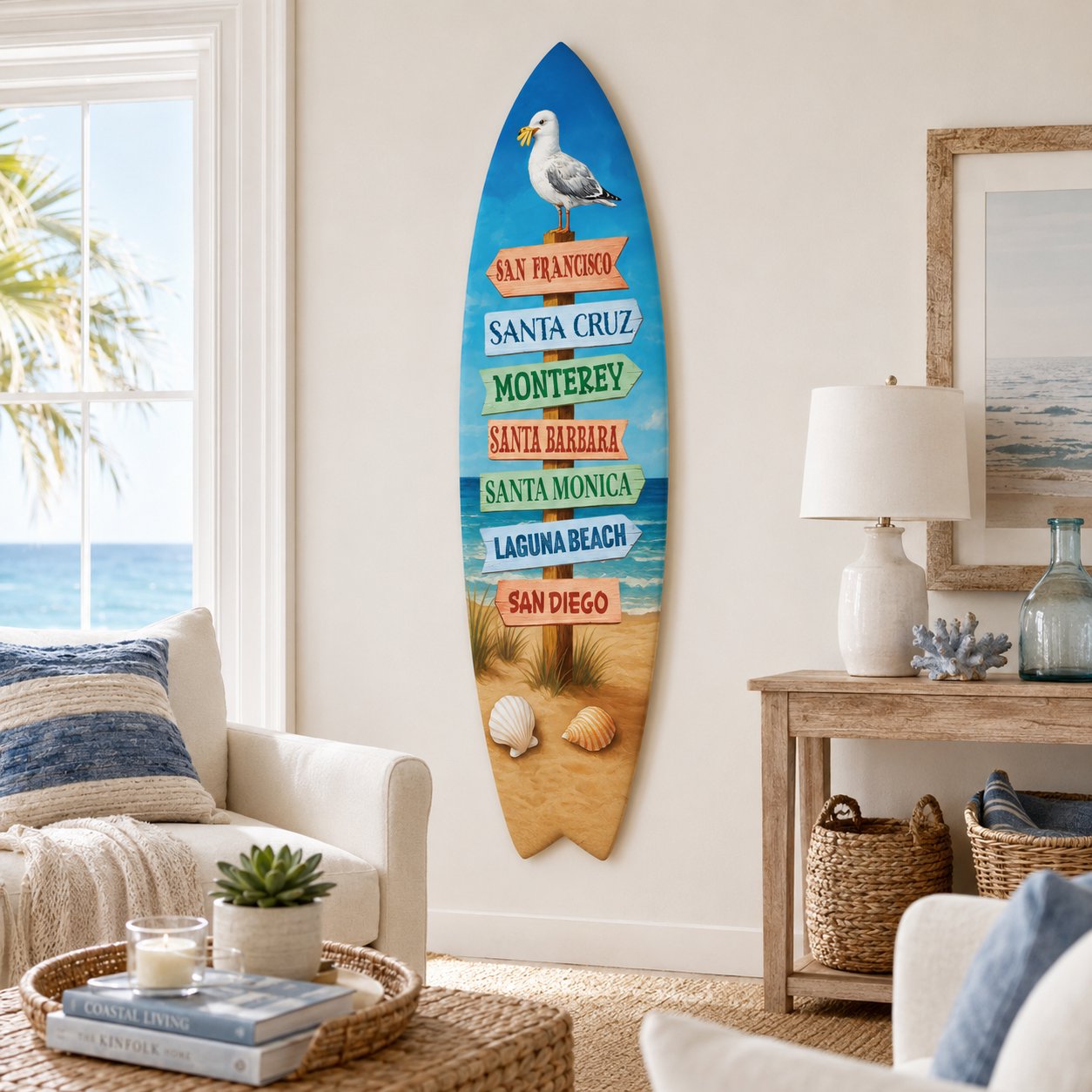 San Francisco California Surfboard Wall Art: Beach Towns Sign Coastal Decor