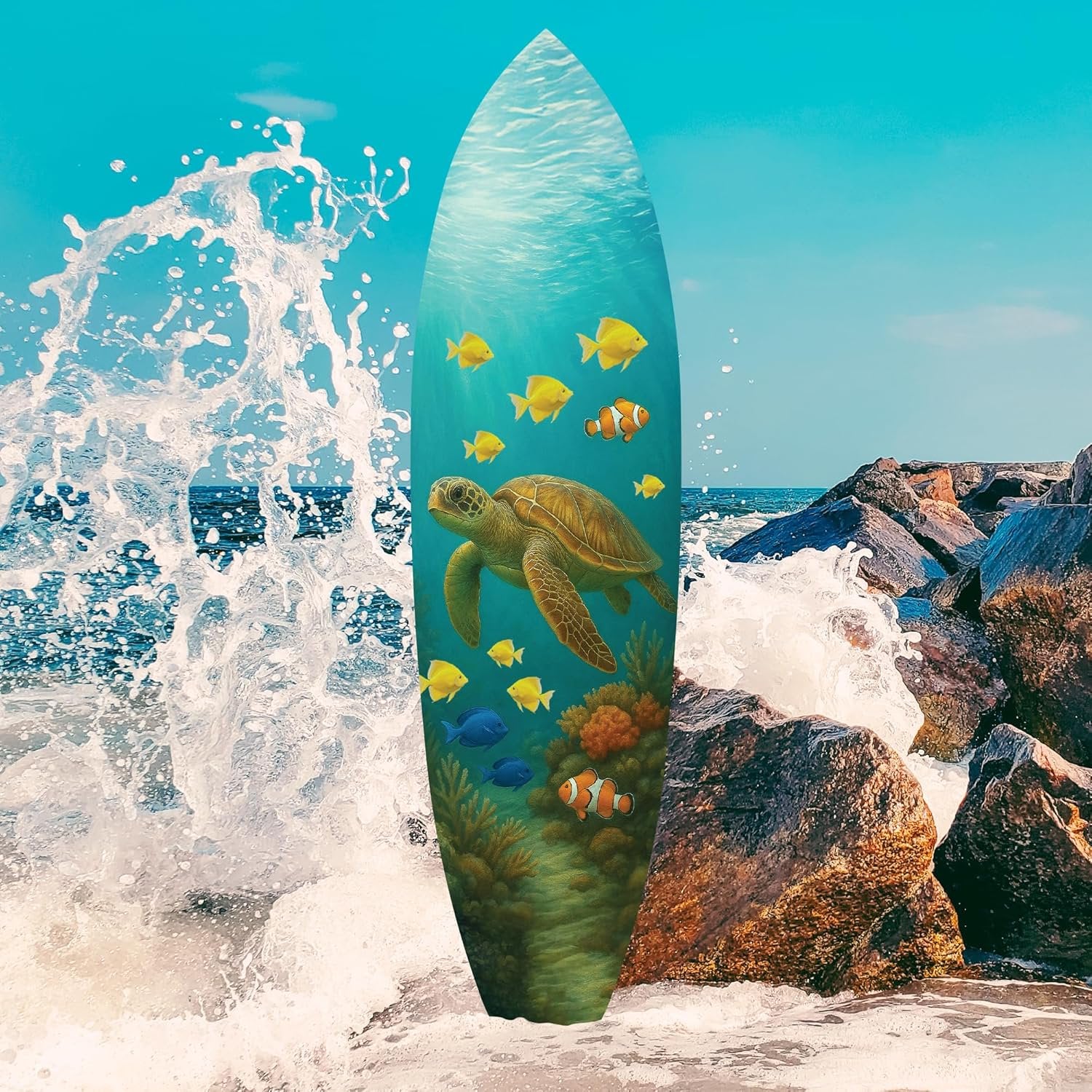 JennyGems Outdoor Decorative Surfboard Wall Art - Sea Turtle Decor Ocean-Themed, Beach House Sign, Weather Resistant PVC