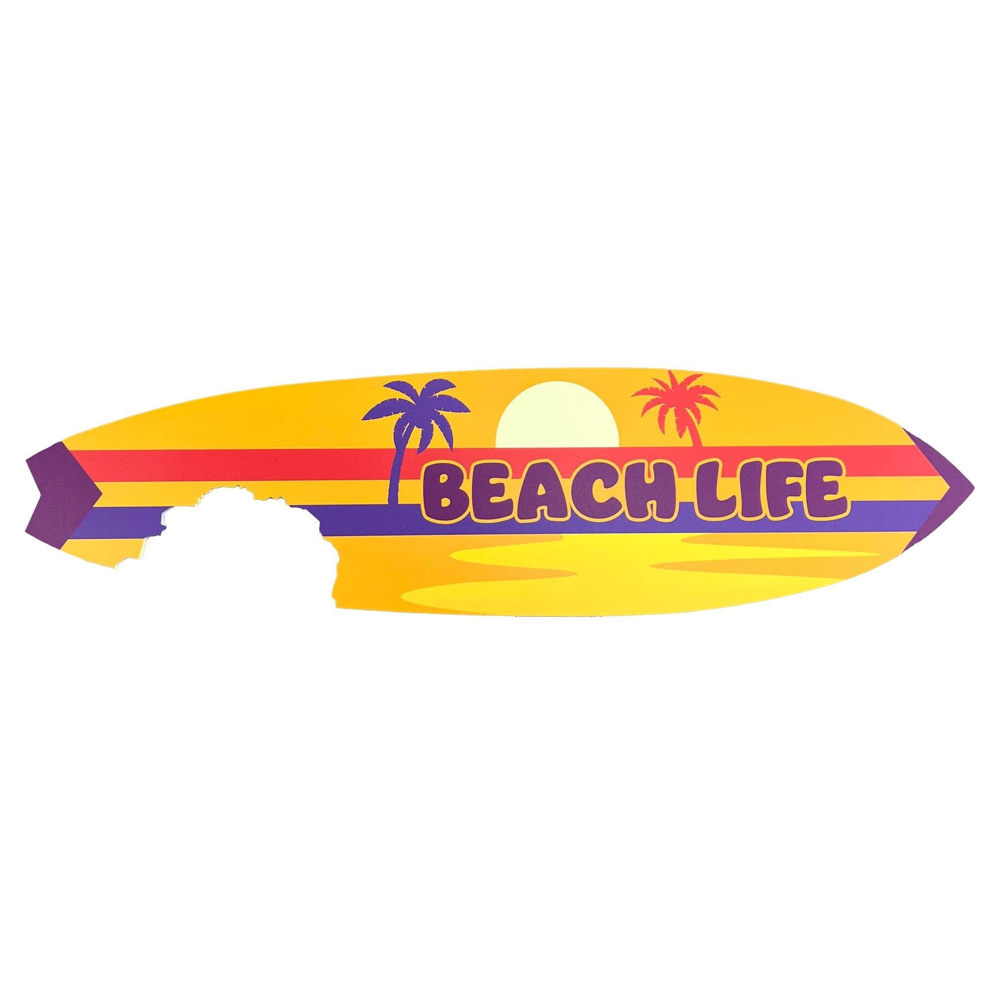 Beach Life Shark Bite Surfboard Wall Art | JennyGems | Coastal Decor, Weather Resistant PVC, 1-4 FT