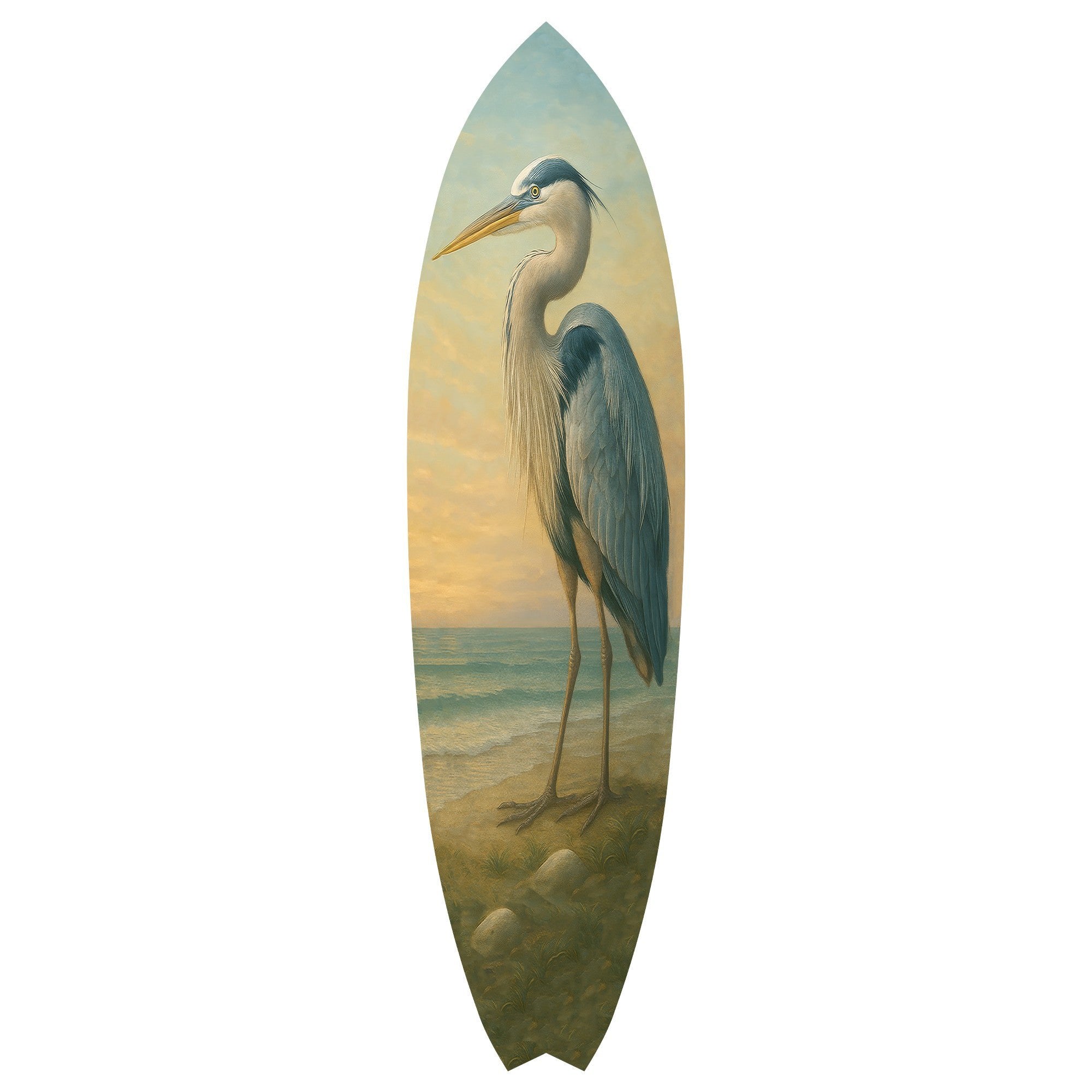 Egret Surfboard Wall Art, Coastal Bird Decor, PVC Beach House Sign, 1-5 FT