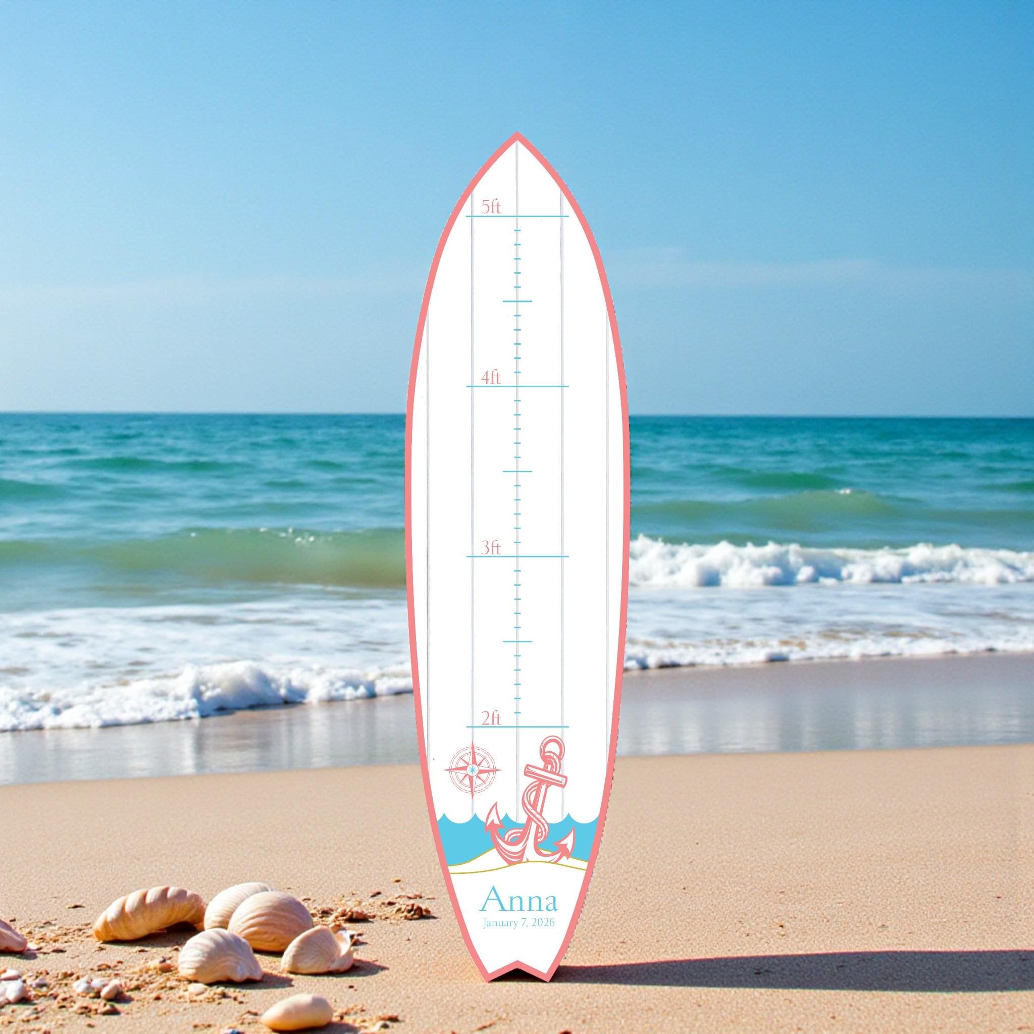 Surfboard Growth Chart for Kids, Beach Height Chart, Nautical Nursery Wall Decor, Personalized Growth Chart, Coastal Baby Gift