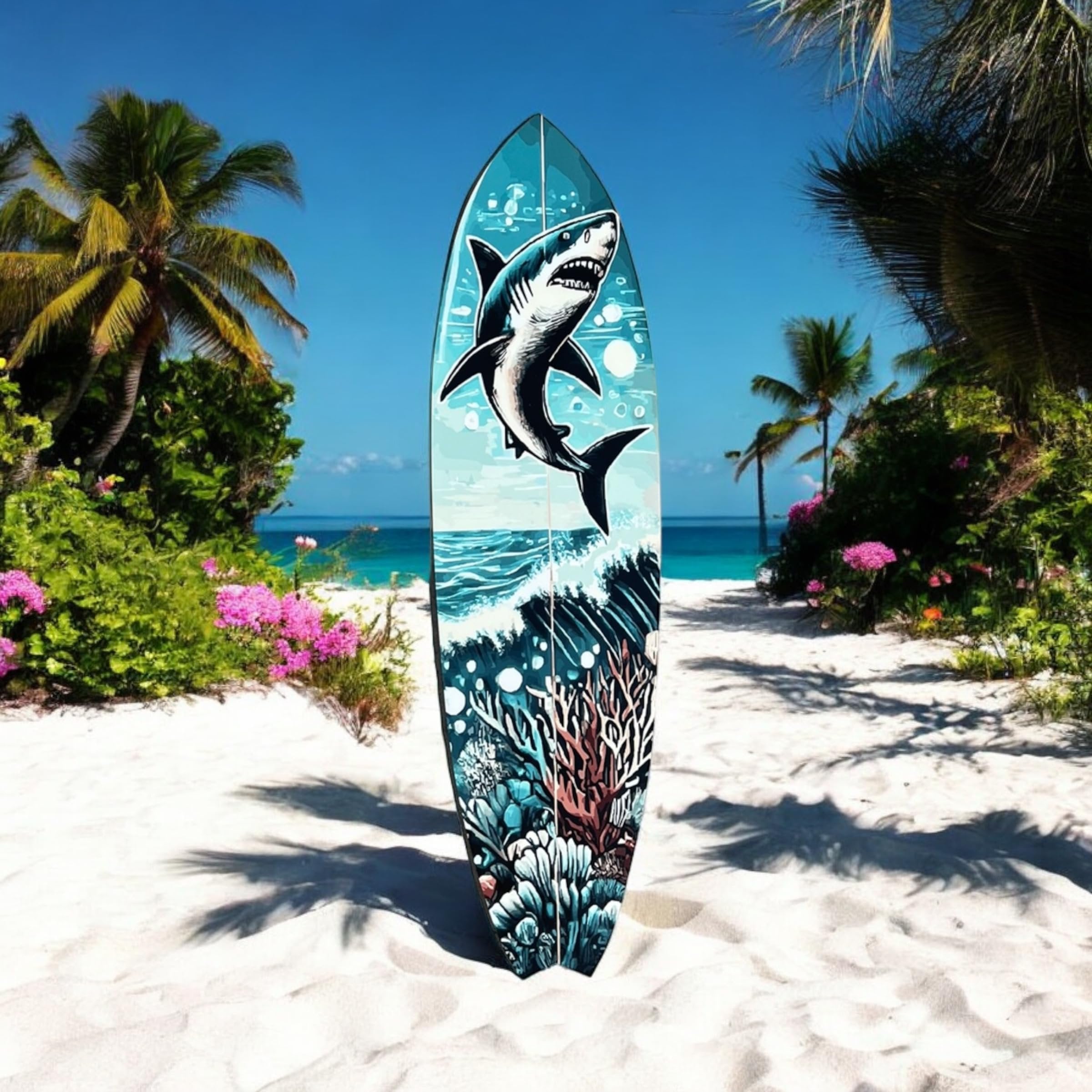 Indoor Outdoor Shark Surfboard Wall Decor