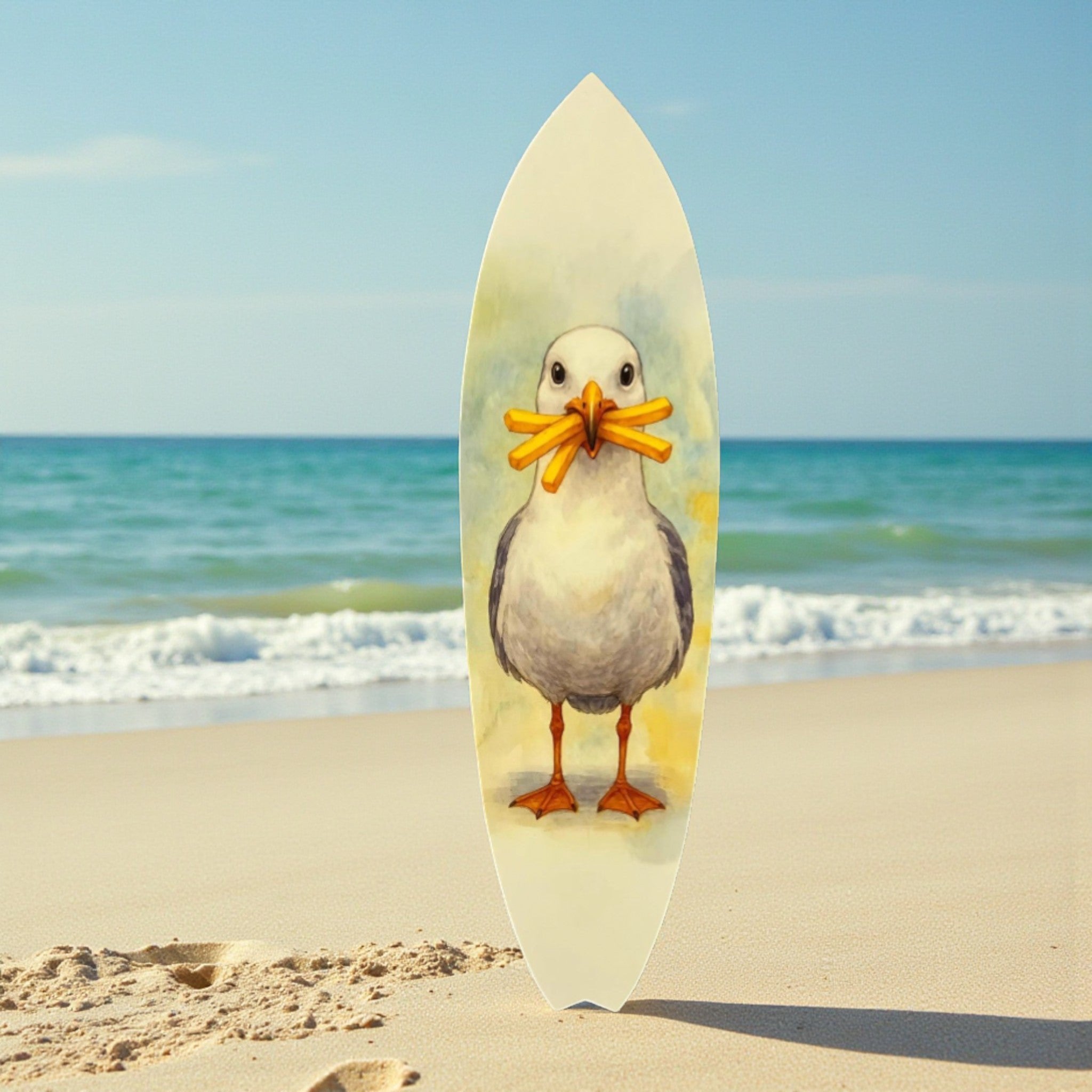 Sully the Seagull Surfboard Wall Art | JennyGems | Funny Coastal Decor for Beach House & Patio