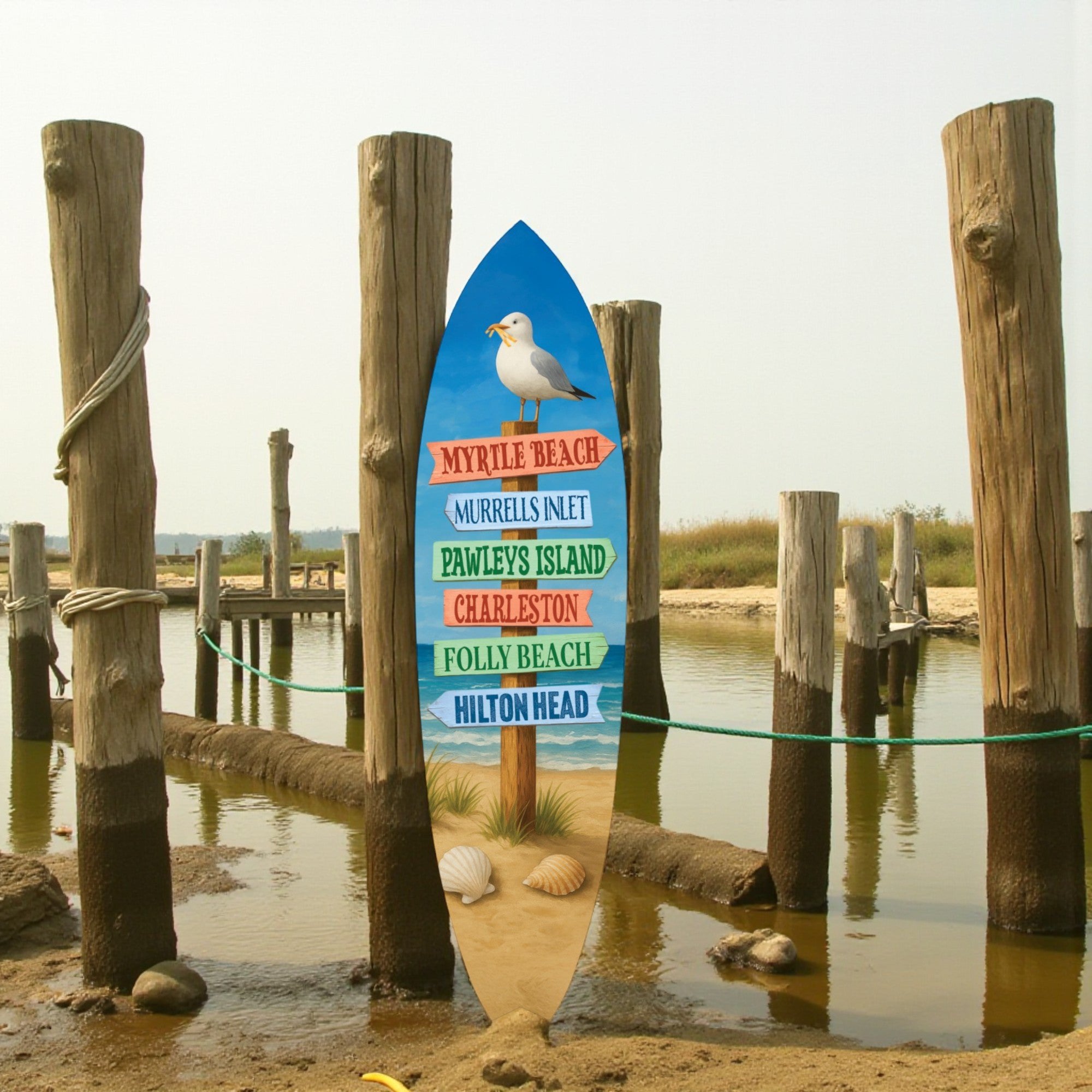 South Carolina Surfboard Wall Art - Coastal Beach House Decor PVC Indoor Outdoor