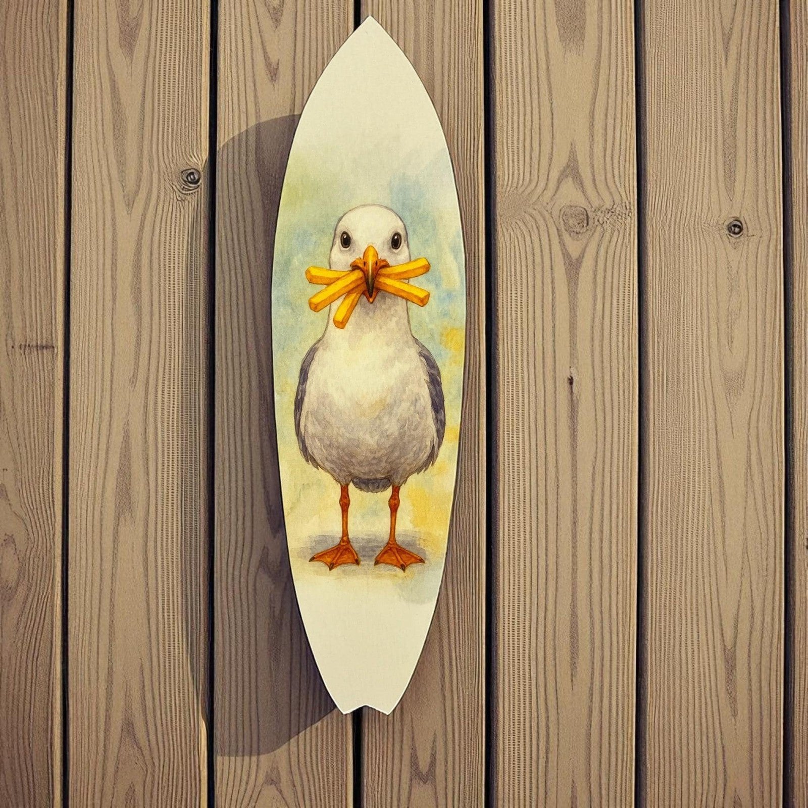 Sully the Seagull Surfboard Wall Art | JennyGems | Funny Coastal Decor for Beach House & Patio