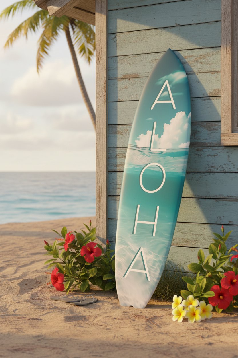 Aloha Surfboard Wall Decor for Outdoor Spaces