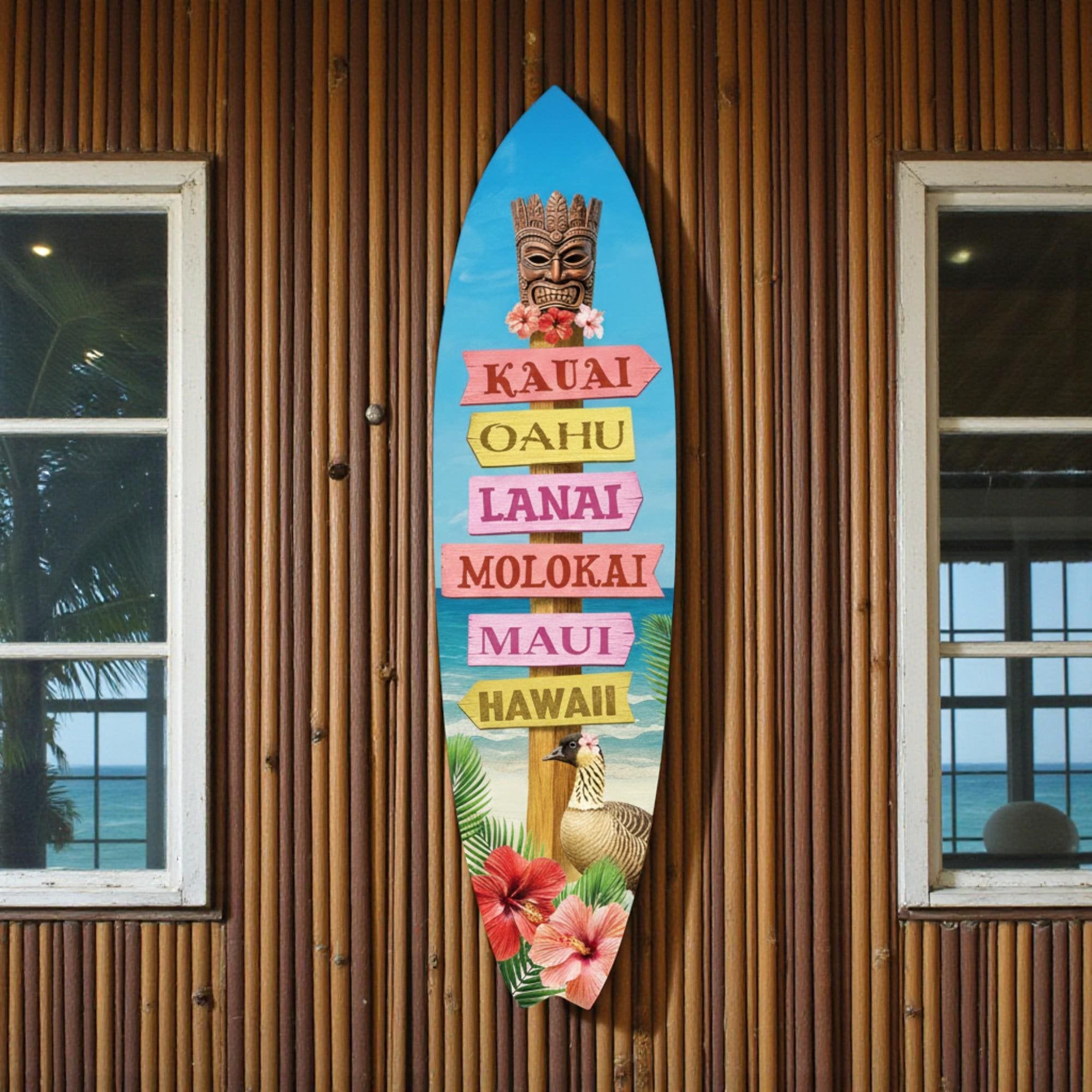 Hawaii Surfboard Sign: Indoor Outdoor Tropical Decor