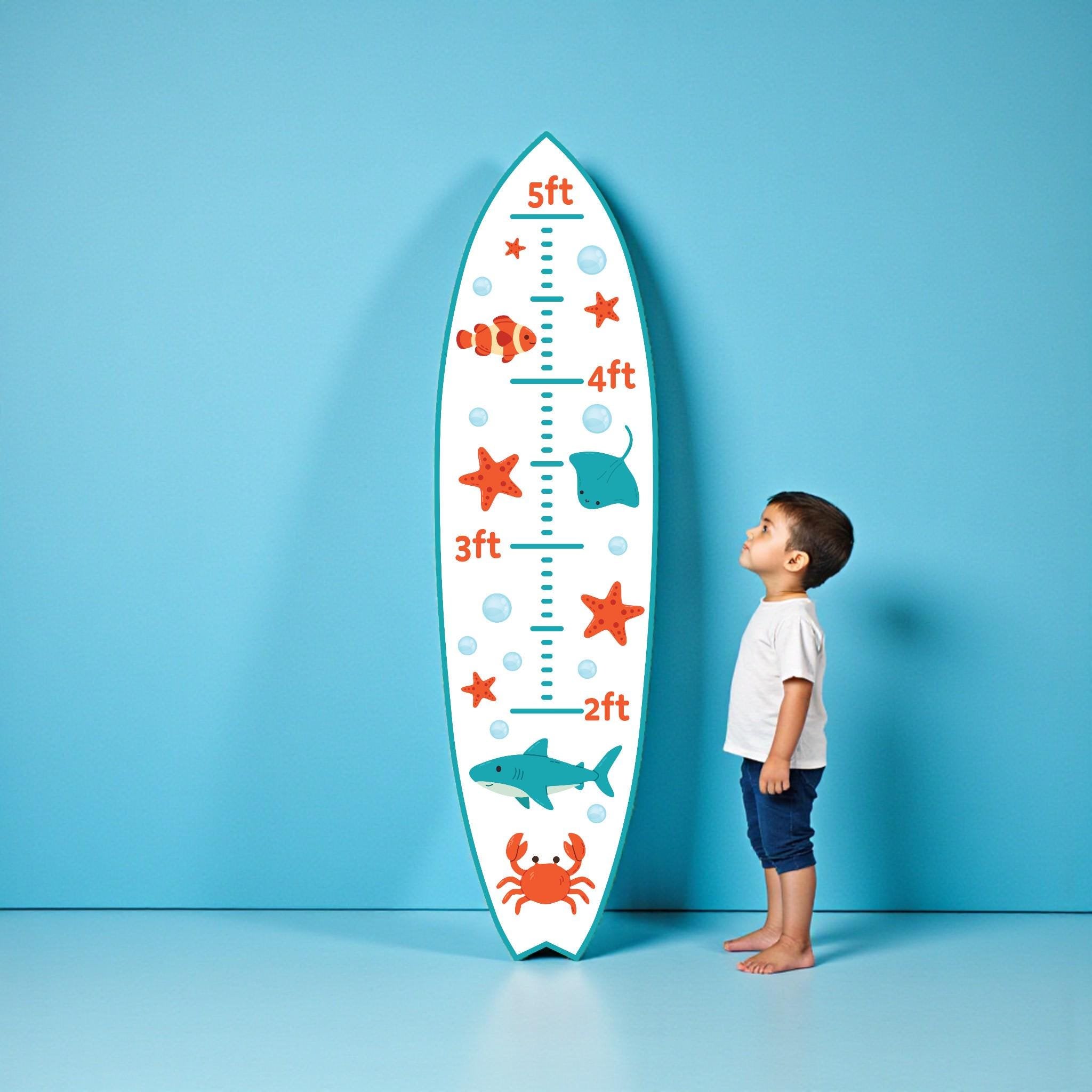 Surfboard Growth Chart for Kids, Ocean Height Chart, Personalized Beach Growth Chart