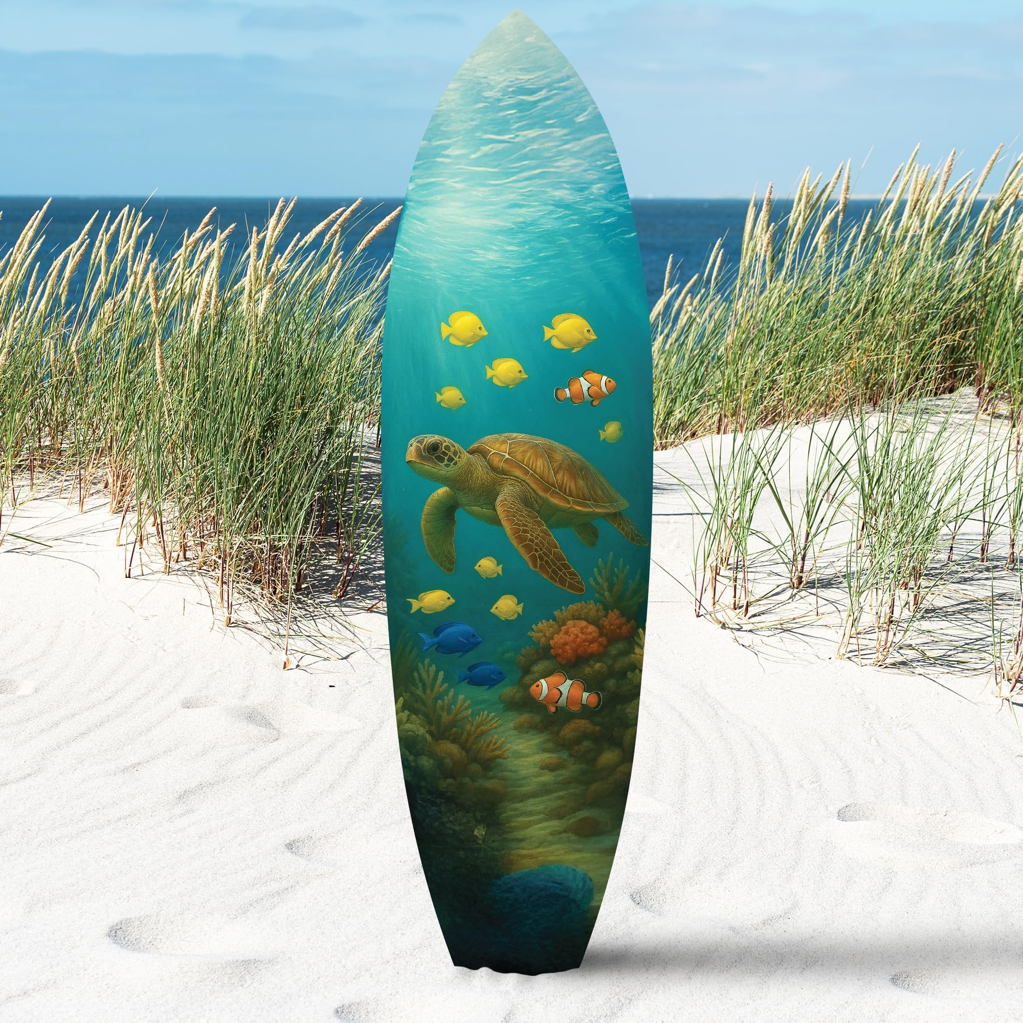 Outdoor Decorative Surfboard Wall Art - Sea Turtle Decor Ocean-Themed, Beach House Sign, Weather Resistant PVC