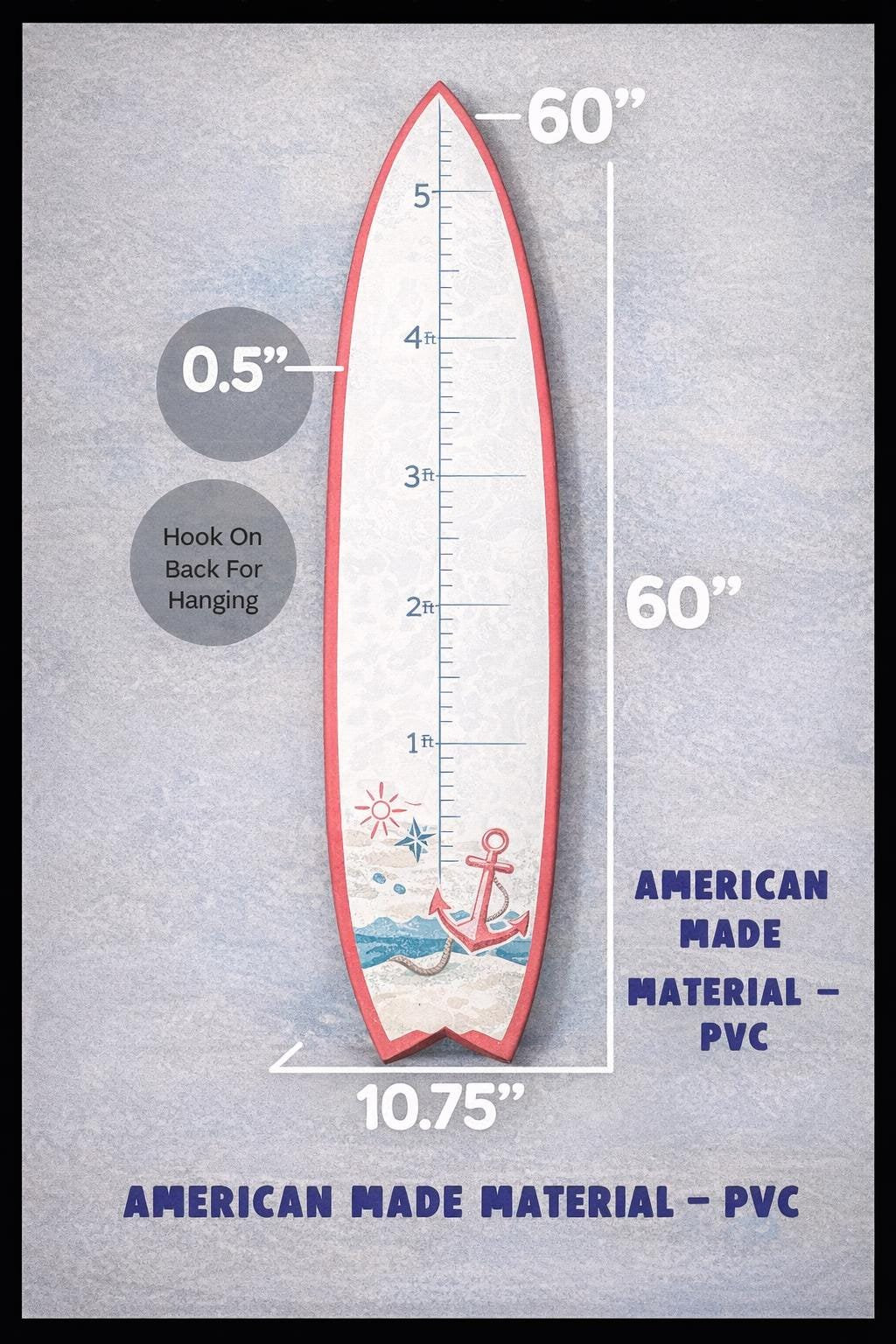Surfboard Growth Chart for Kids, Beach Height Chart, Nautical Nursery Wall Decor, Personalized Growth Chart, Coastal Baby Gift