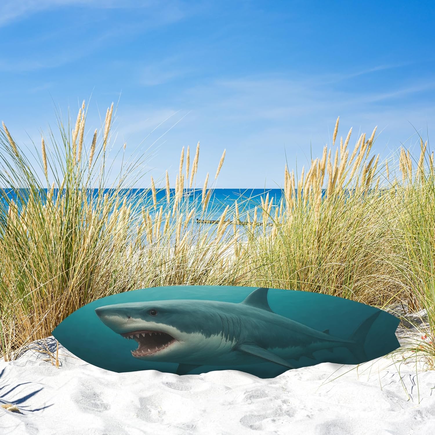 JennyGems Outdoor Shark Surfboard Wall Art – Ocean Themed Shark Decor, Weatherproof PVC Beach House Sign Decorative Coastal Wall Hanging