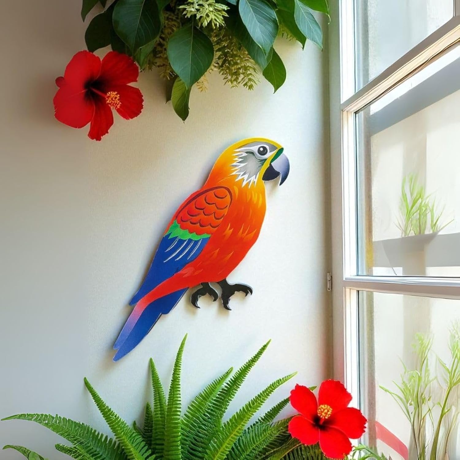 Parrot Wall Decor, Tropical Bird PVC Sign, Tiki Bar & Beach House, 28 Inch