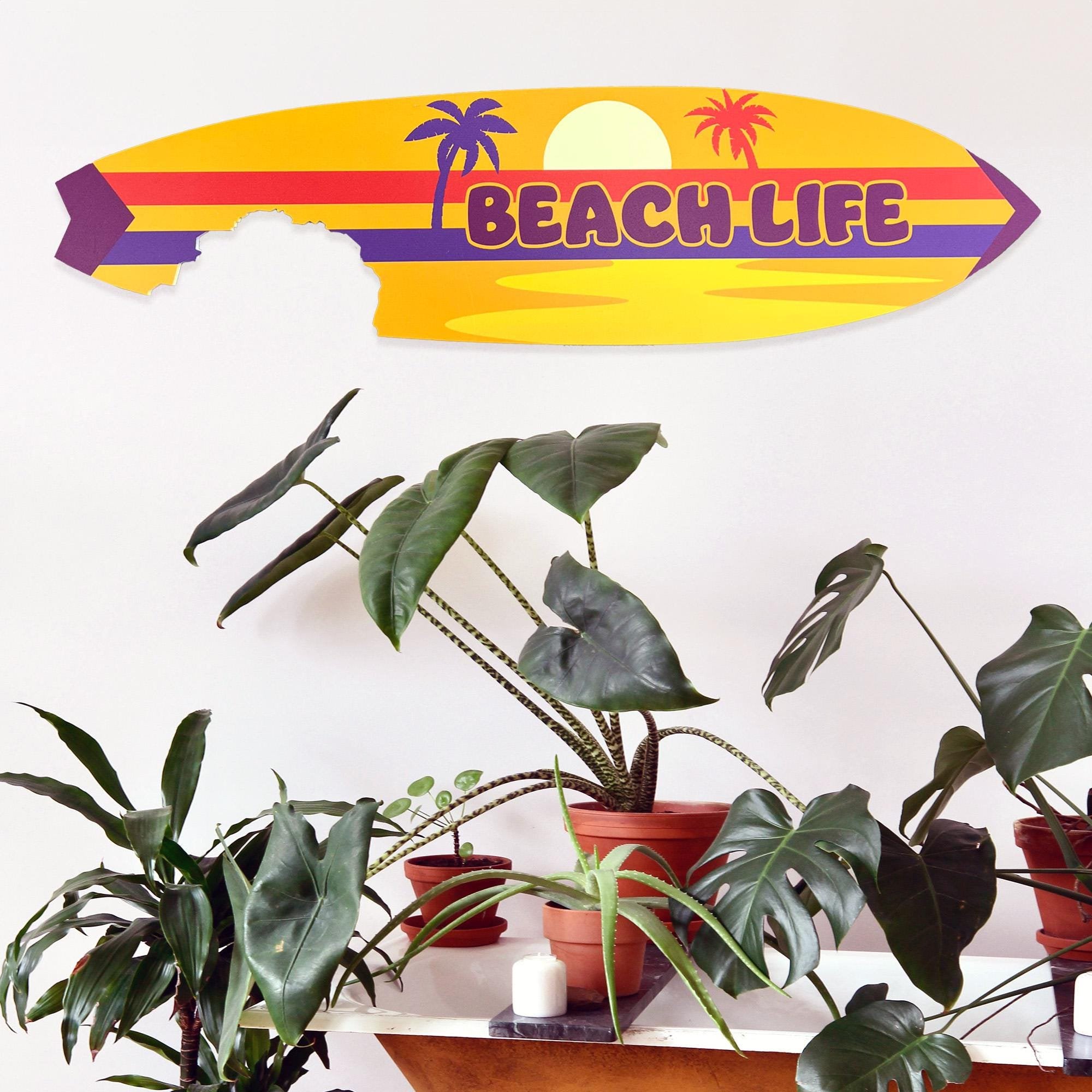 Beach Life Shark Bite Surfboard Wall Art | JennyGems | Coastal Decor, Weather Resistant PVC, 1-4 FT