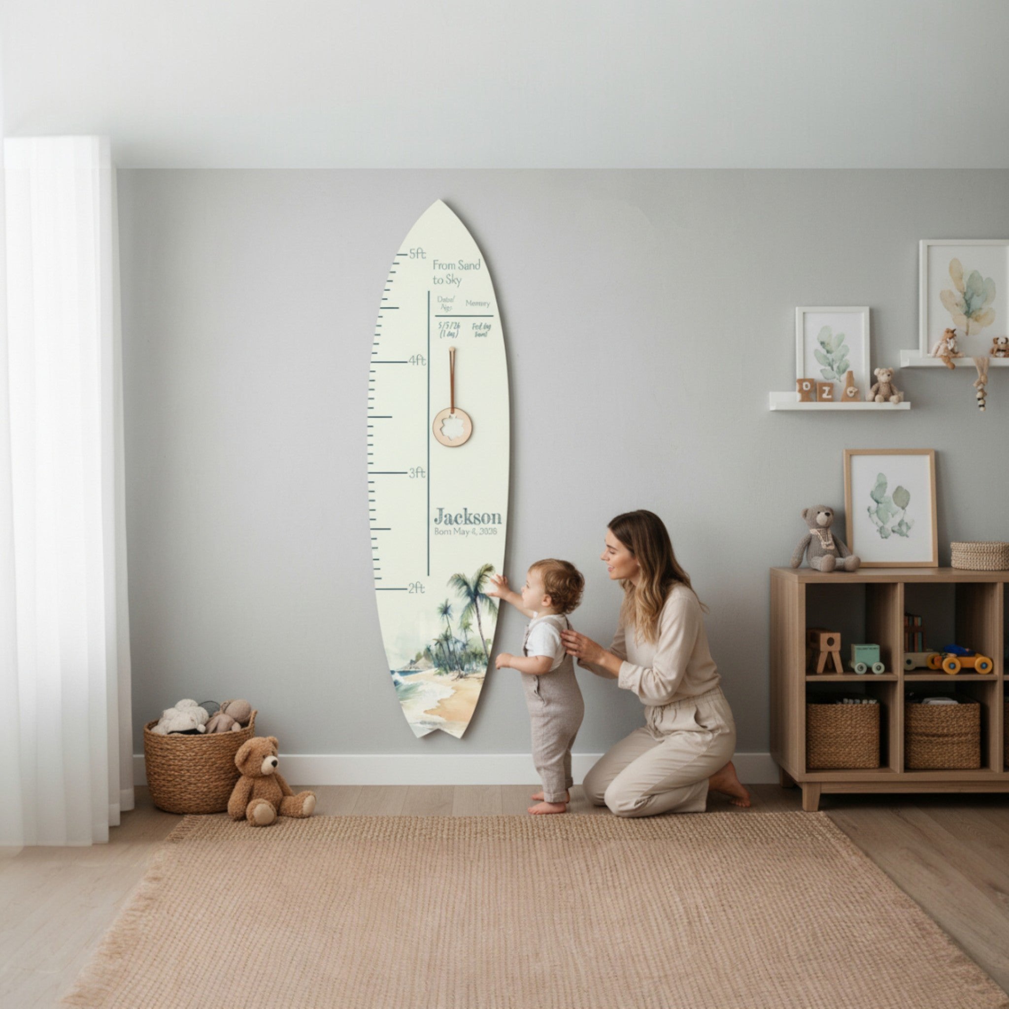 Surfboard Growth Chart, Palm Trees Theme