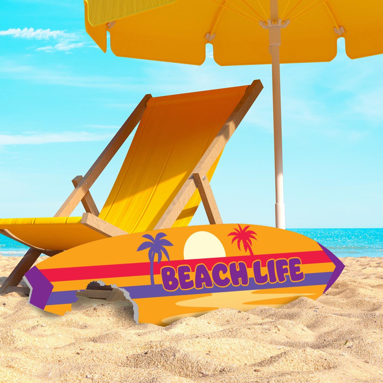 Beach Life Shark Bite Surfboard Wall Art | JennyGems | Coastal Decor, Weather Resistant PVC, 1-4 FT