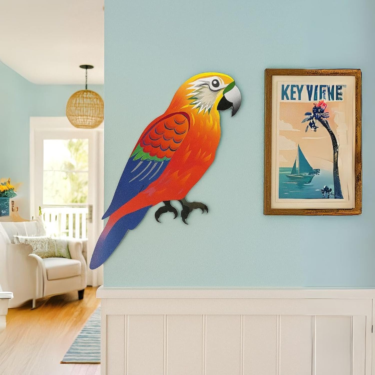 Parrot Wall Decor, Tropical Bird PVC Sign, Tiki Bar & Beach House, 28 Inch