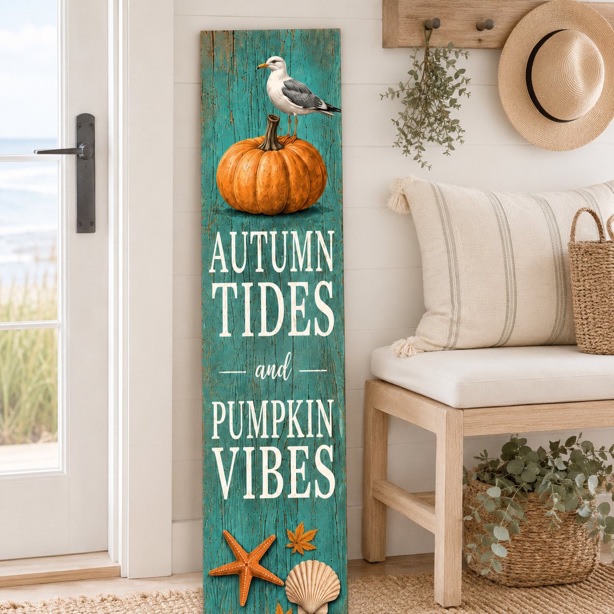 Fall Coastal Porch Sign, Pumpkin Vibes