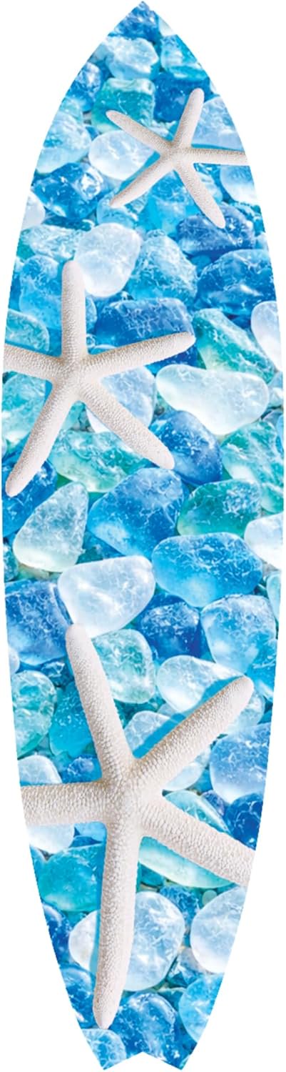 Starfish & Sea Glass Surfboard Wall Art | JennyGems | Blue Ocean Coastal Decor, Indoor Outdoor PVC