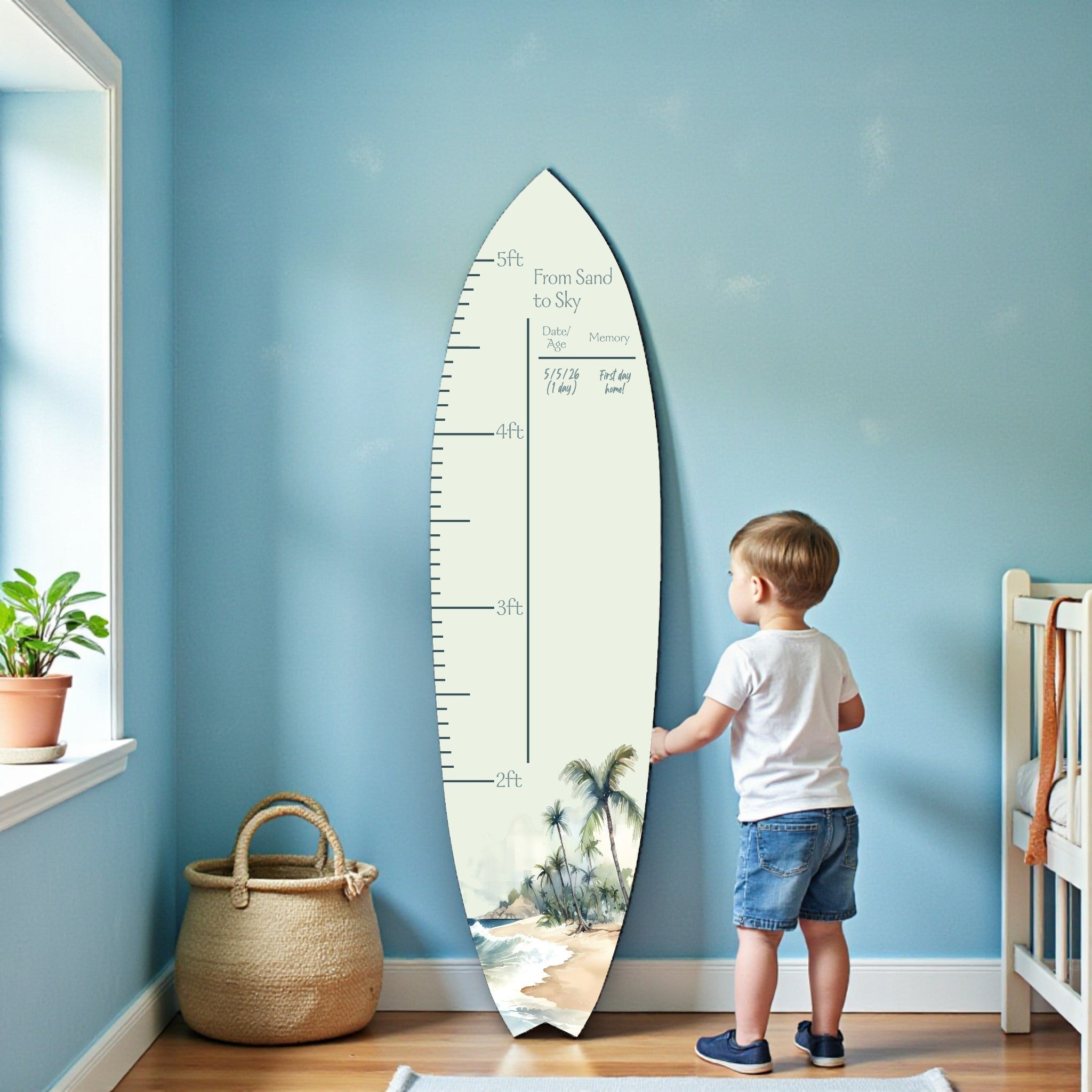 Surfboard Growth Chart, Palm Trees Theme