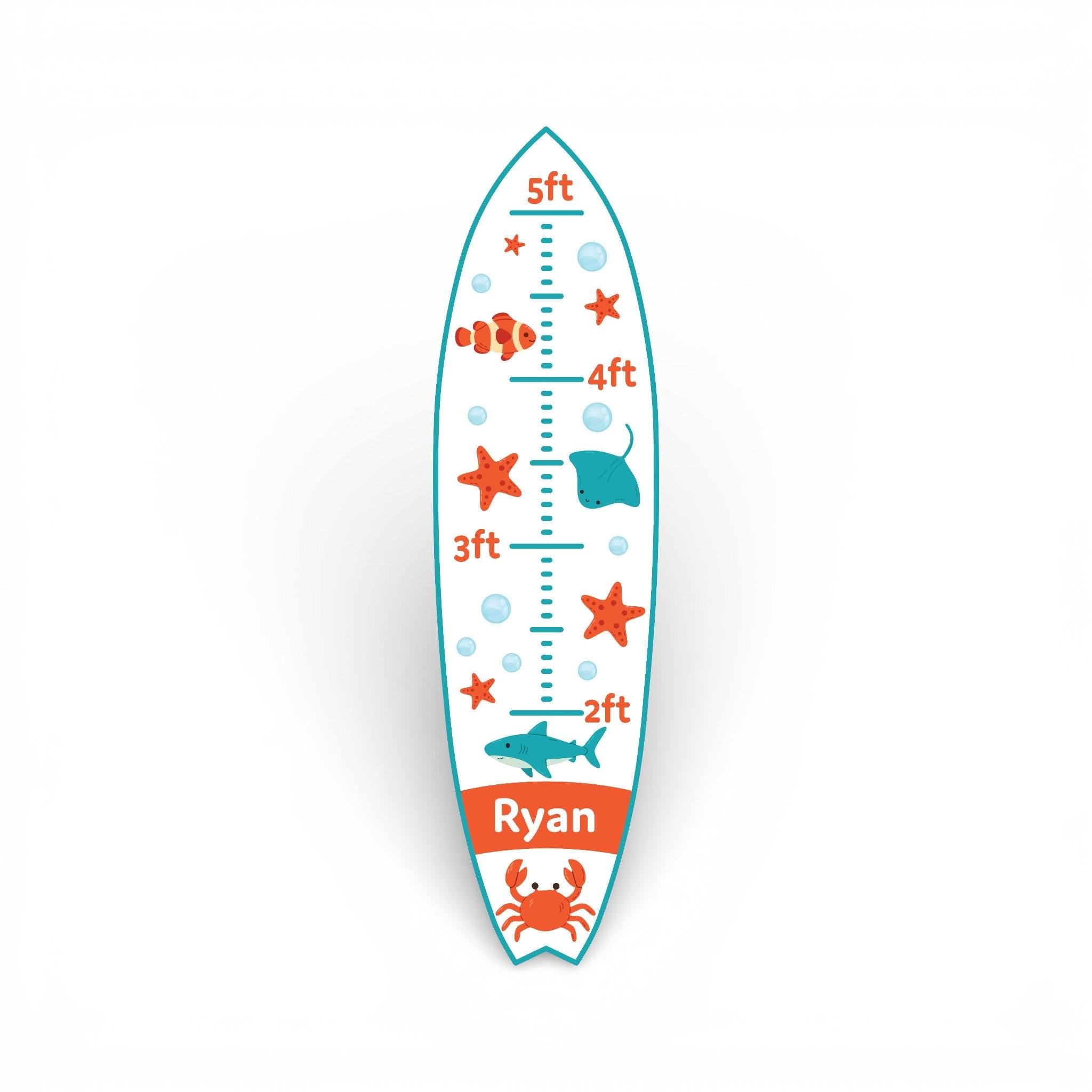 Surfboard Growth Chart for Kids, Ocean Height Chart, Personalized Beach Growth Chart