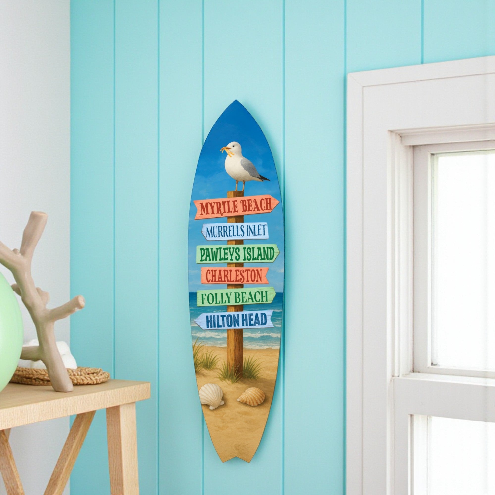 South Carolina Surfboard Wall Art - Coastal Beach House Decor PVC Indoor Outdoor
