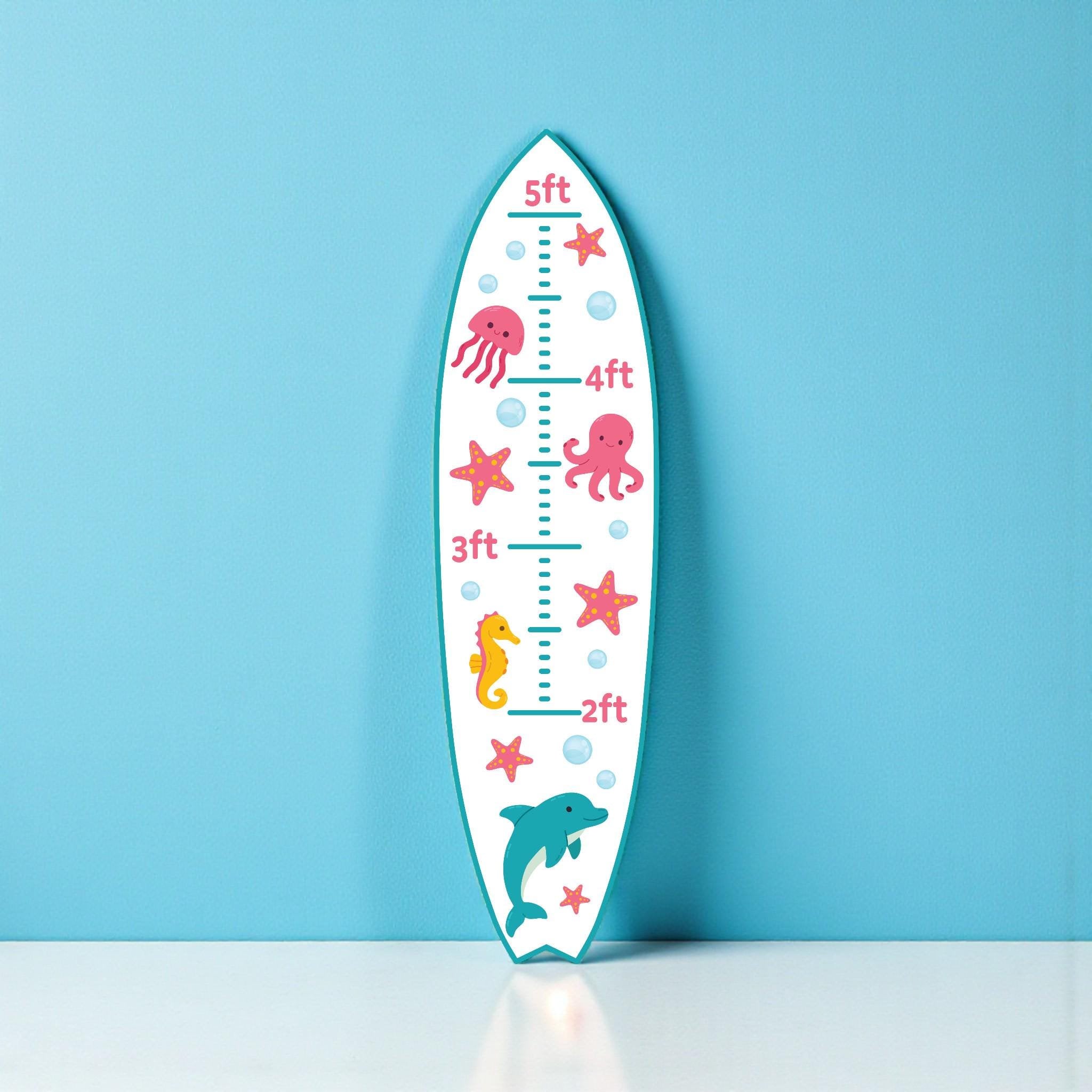 Surfboard Growth Chart for Kids, Ocean Nursery Height Chart, Beach Growth Chart, Starfish and Octopus, Personalized Kids Gift