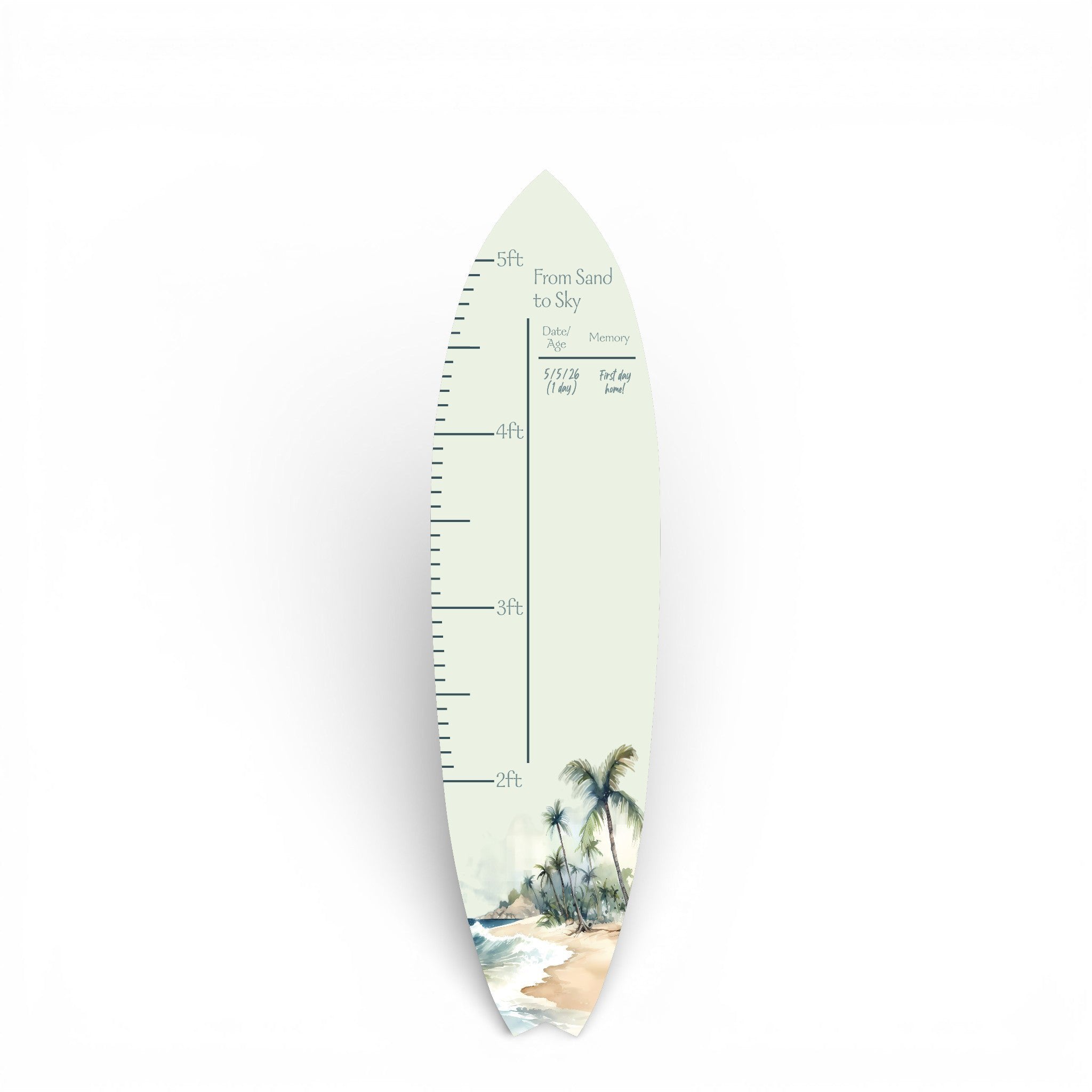 Surfboard Growth Chart, Palm Trees Theme
