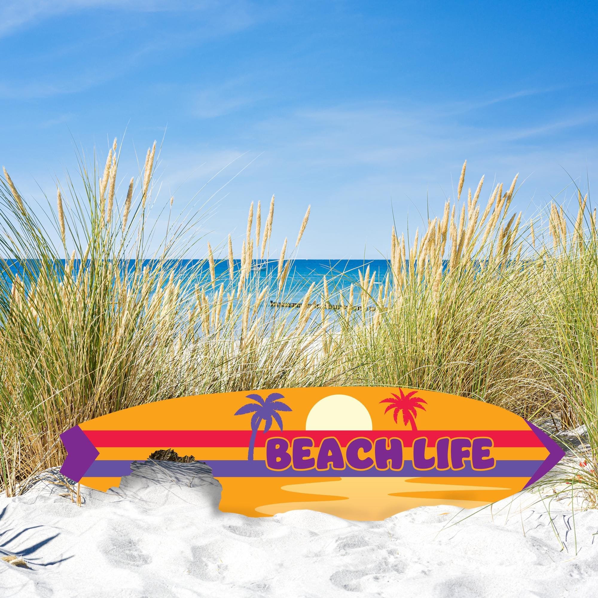Beach Life Shark Bite Surfboard Wall Art | JennyGems | Coastal Decor, Weather Resistant PVC, 1-4 FT