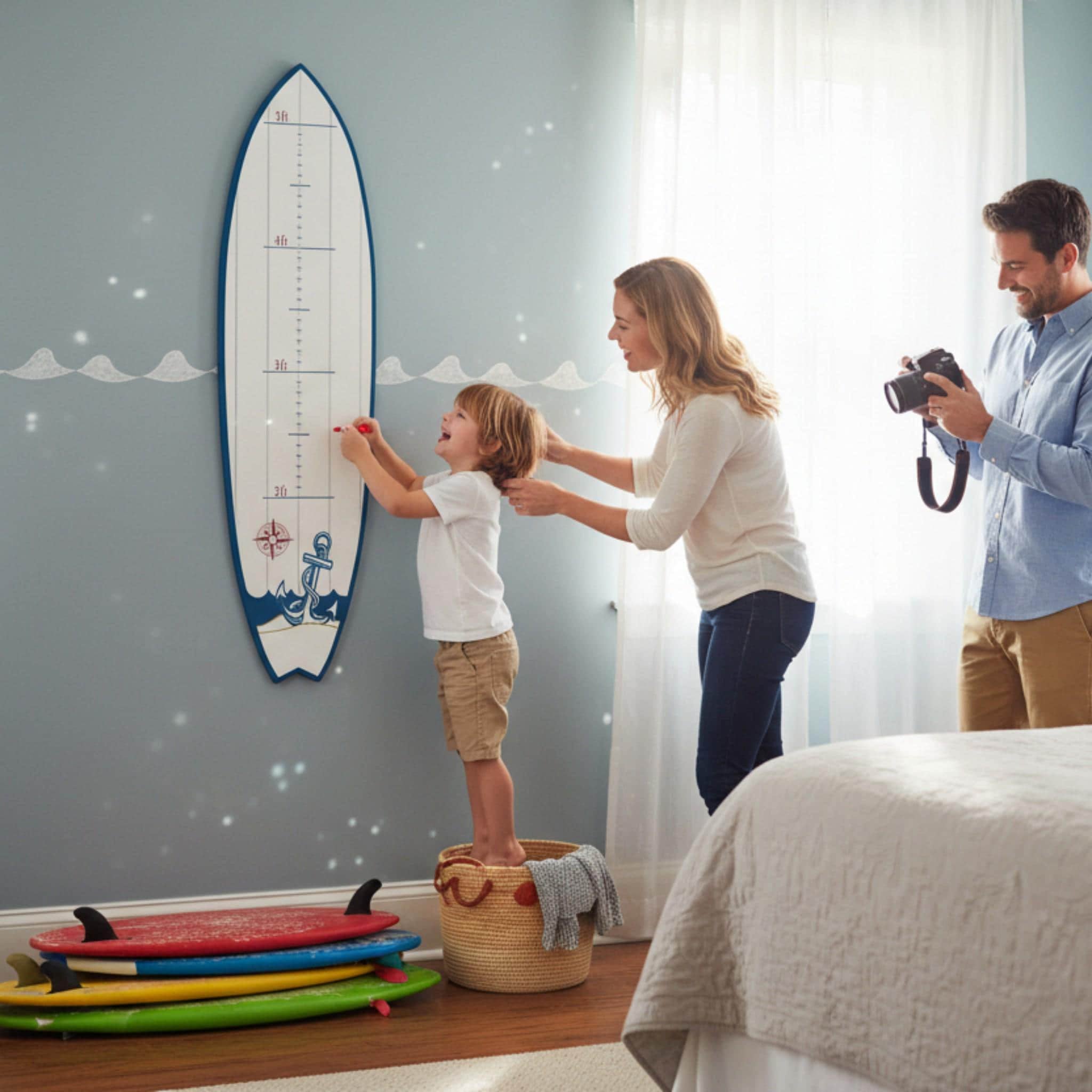 Surfboard Growth Chart for Kids, Nautical Height Chart, Personalized Coastal Growth Chart, Indoor Outdoor, Beach Theme