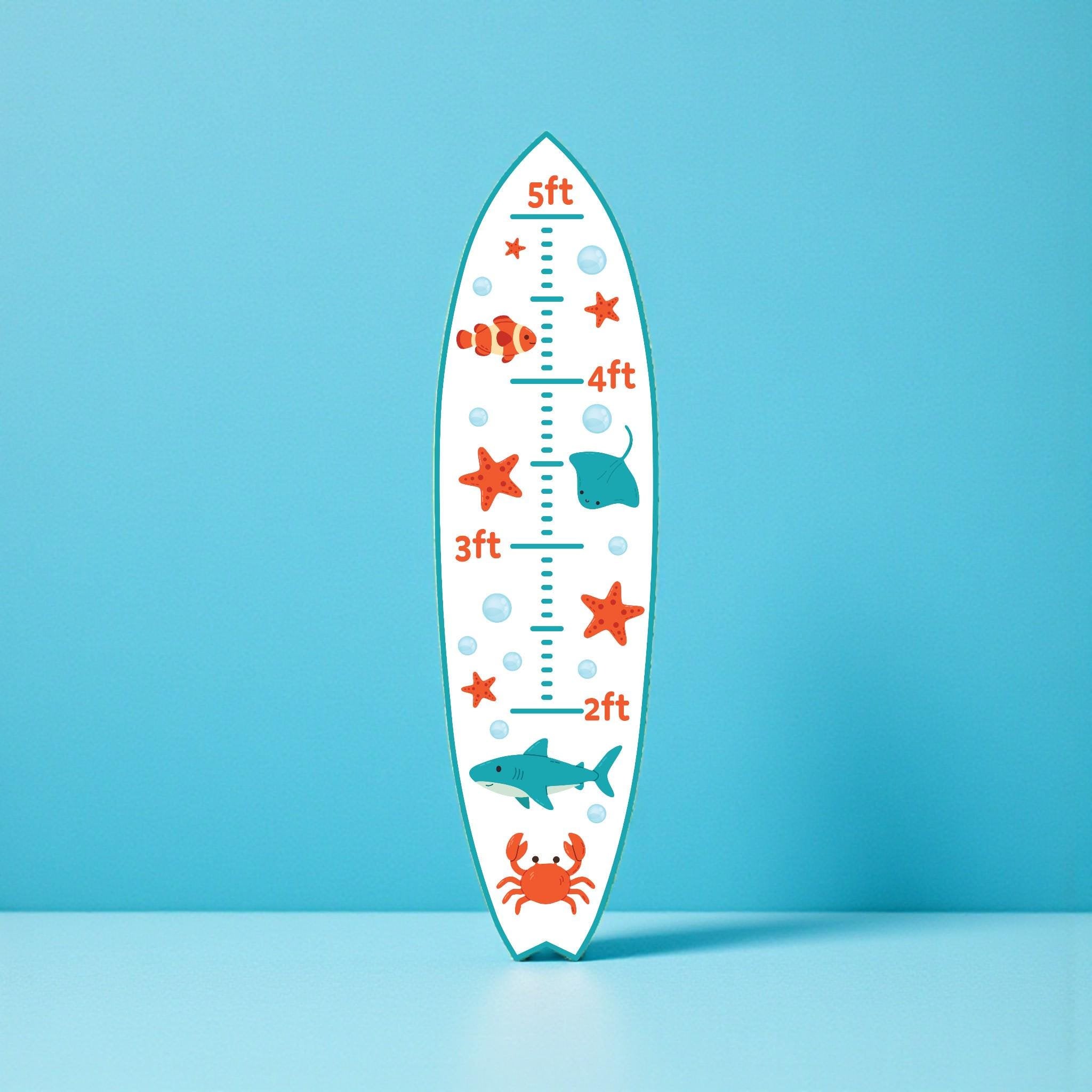 Surfboard Growth Chart for Kids, Ocean Height Chart, Personalized Beach Growth Chart