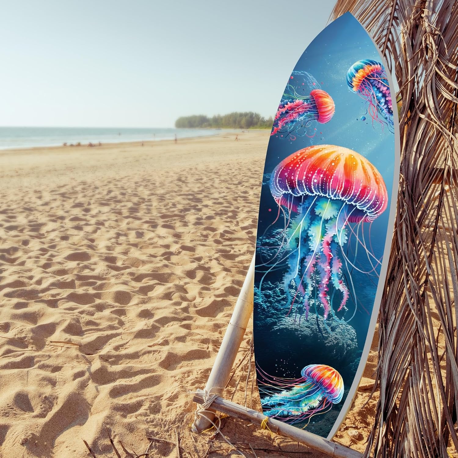JennyGems Jellyfish Surfboard Wall Decor | Weatherproof PVC Ocean-Themed Wall Art for Indoor/Outdoor | Colorful Deep-Blue Jellyfish Design | Decorative Hanging Board Not a Real Surfboard | 3 Foot