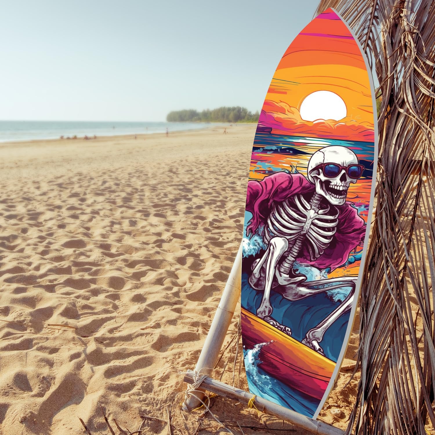 Halloween Surfboard Wall Art | Skeleton Surfing | Coastal PVC Porch Decor