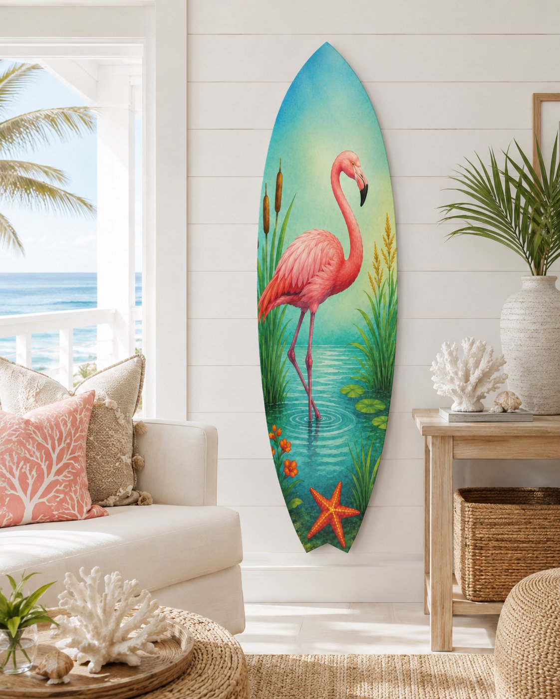 Flamingo Surfboard Wall Art, Indoor Outdoor