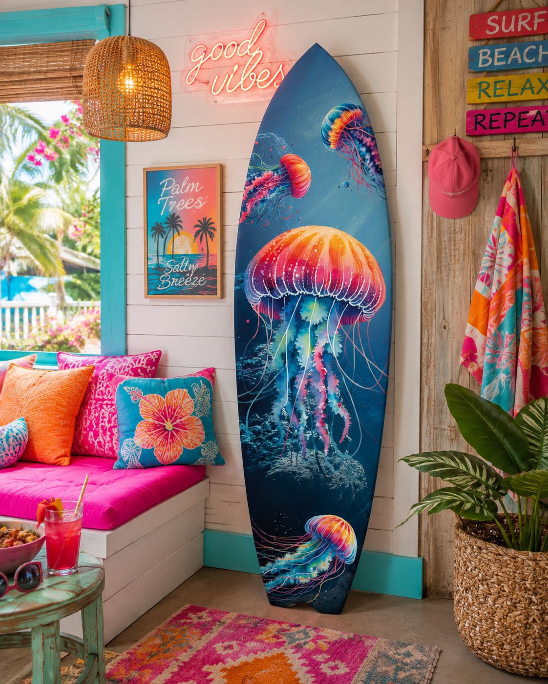 Jellyfish Surfboard Wall Art Indoor/Outdoor Oceans Weatherproof
