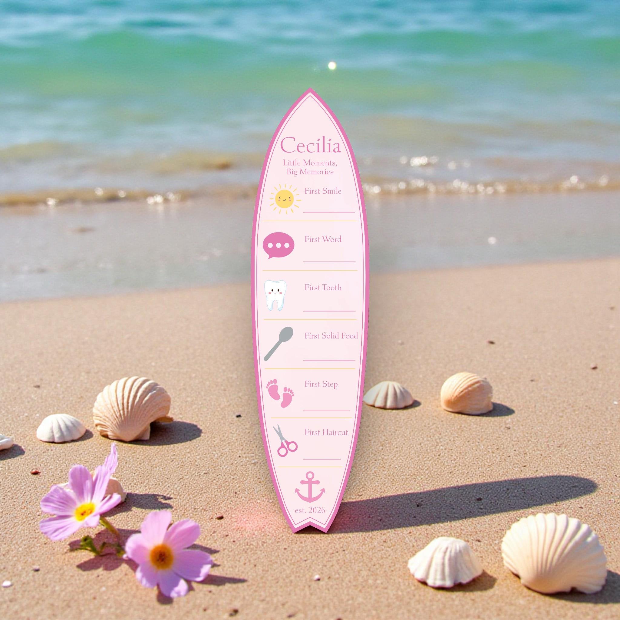 Baby Milestone Surfboard, Baby Firsts Keepsake Board, Nursery Wall Decor, Personalized Baby Milestones Sign, Baby Shower Gift
