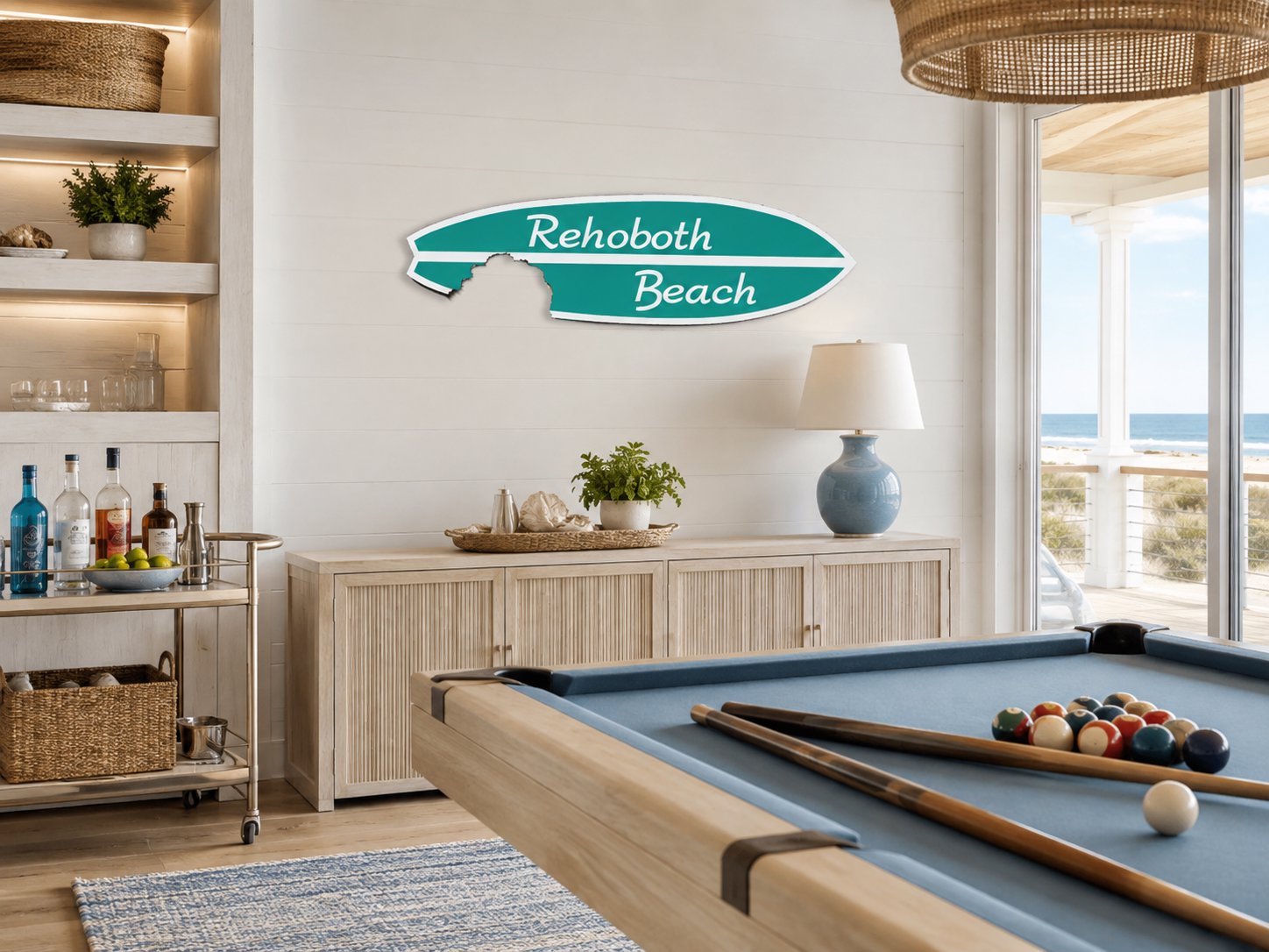 Rehoboth Beach Surfboard Sign - Coastal Beach House Decor, Weatherproof PVC Wall Art