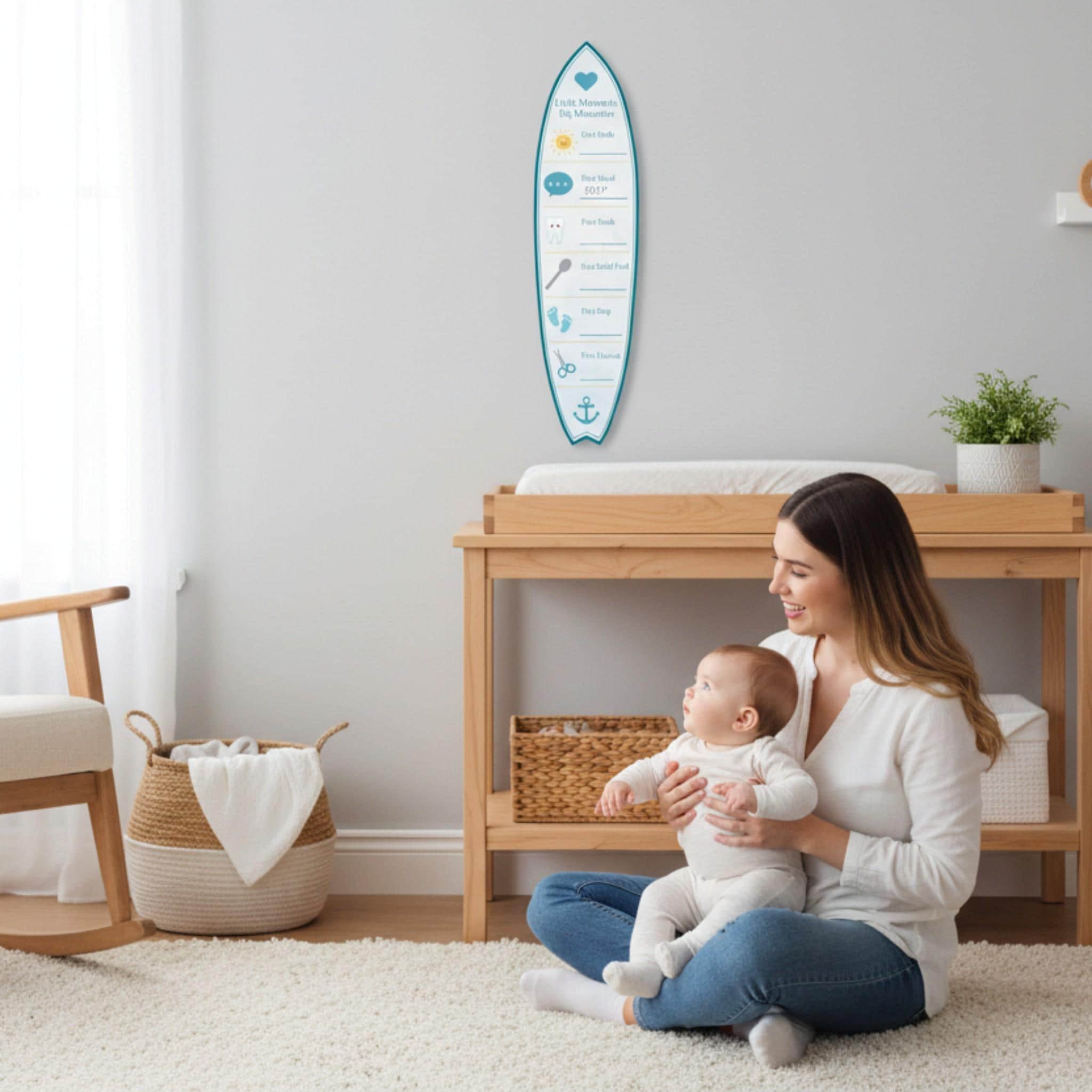 Baby Milestone Surfboard, Baby Firsts Keepsake Board, Nursery Wall Decor, Coastal Baby Milestones Sign, Baby Shower Gift