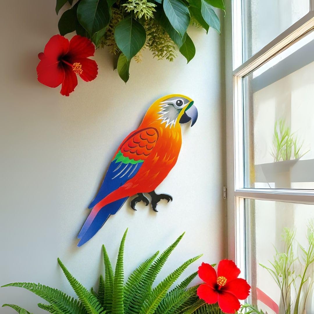 Parrot Wall Decor | Indoor Outdoor Tropical Bird Sign for Patio, Tiki Bar & Beach House